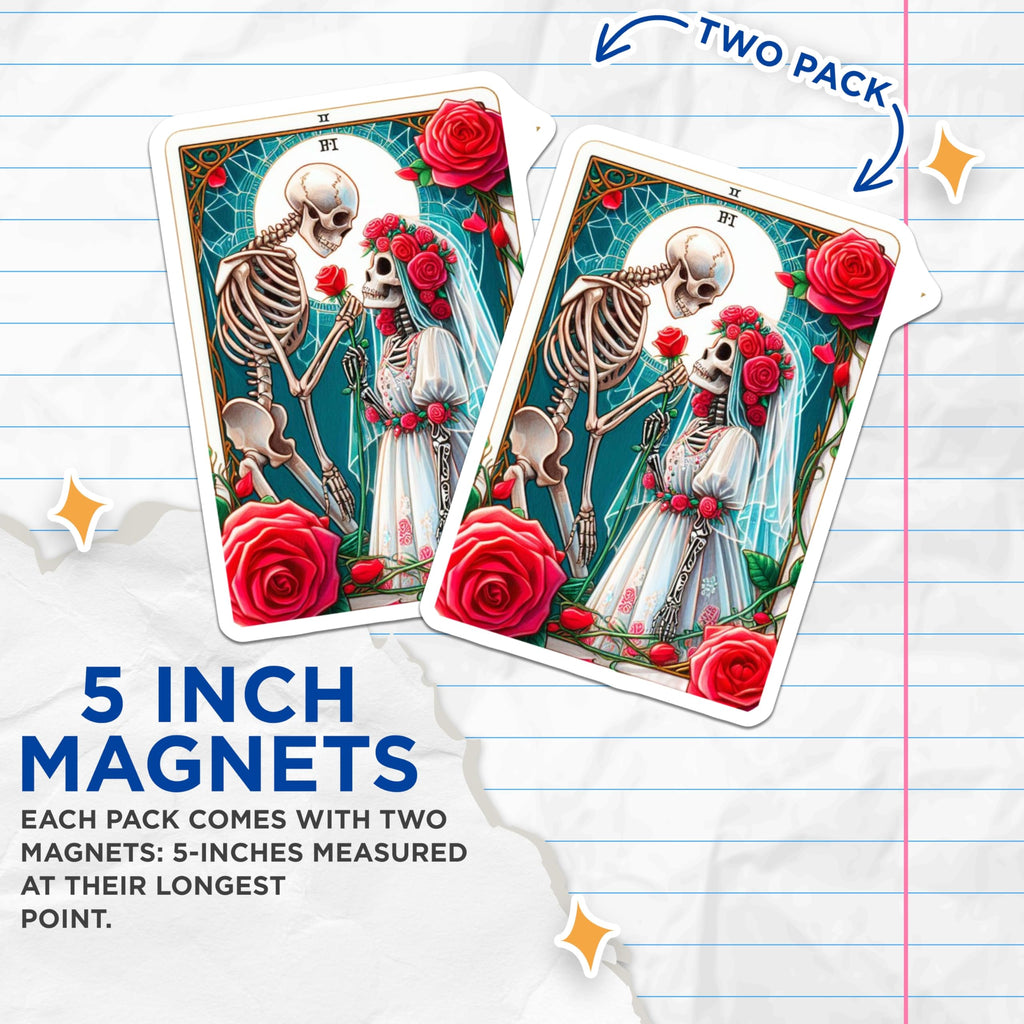 (2 Pack) Skeleton Wedding Magnets - Romantic Gothic Tarot Card Lovers Design - Eternal Love Calavera Couple Decor - 5 Inches On Longest Side - Thick Durable Magnet - Made in USA - MAG23014