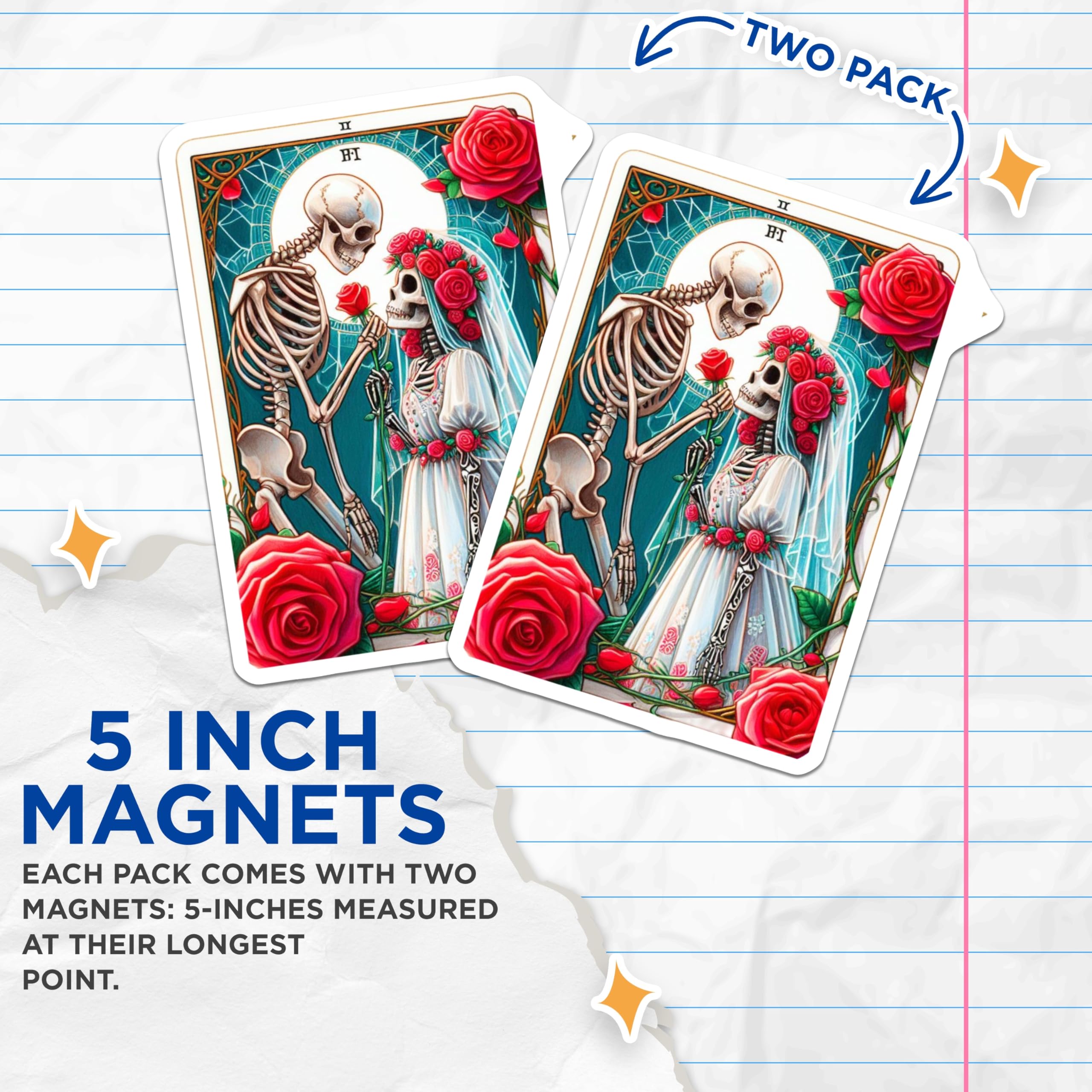 (2 Pack) Skeleton Wedding Magnets - Romantic Gothic Tarot Card Lovers Design - Eternal Love Calavera Couple Decor - 5 Inches On Longest Side - Thick Durable Magnet - Made in USA - MAG23014