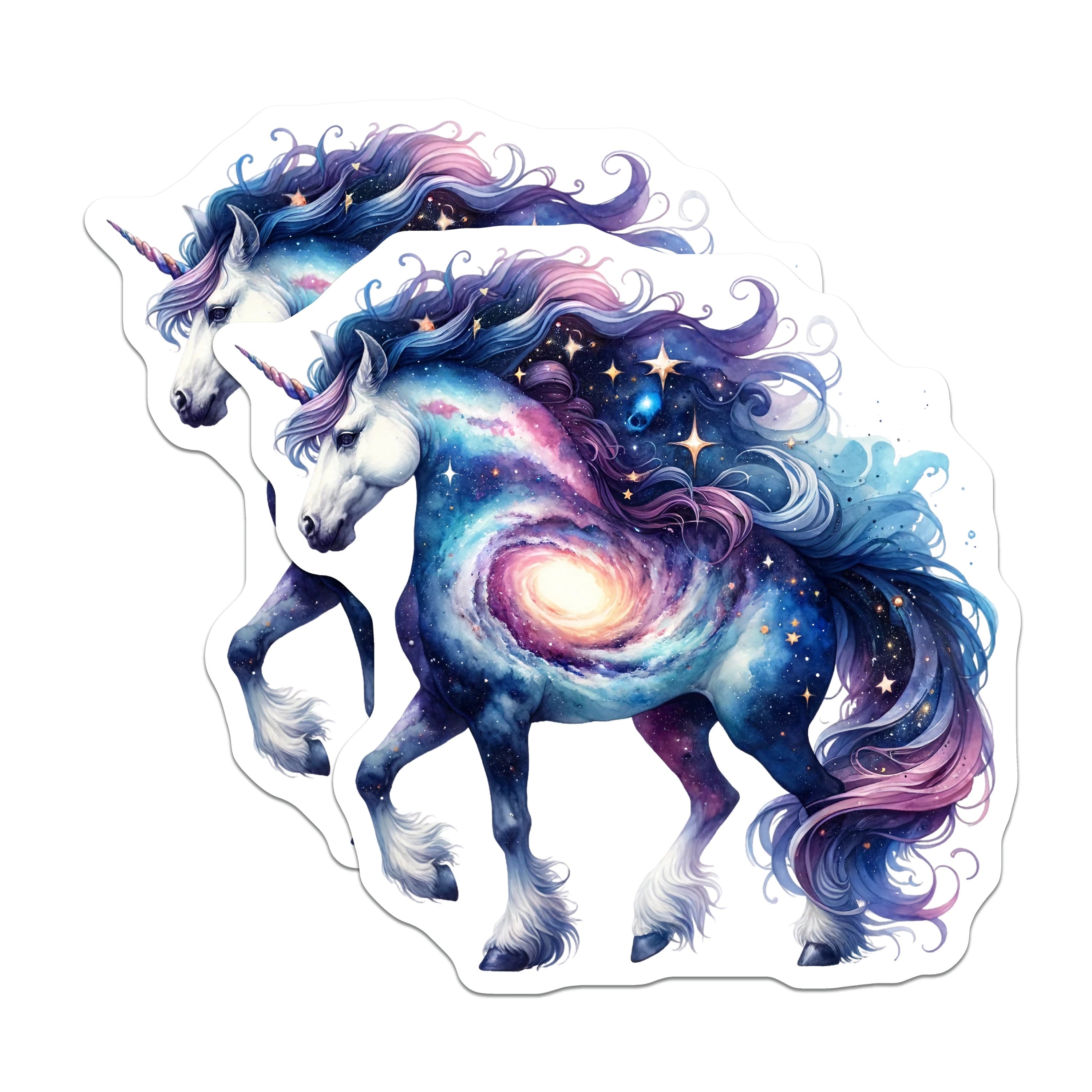 (2 Pack) Galaxy Unicorn Magnets - Celestial Fantasy Decor - Whimsical Space Art - 5 Inches On Longest Side - Thick Durable Magnet - Made in USA - MAG37384