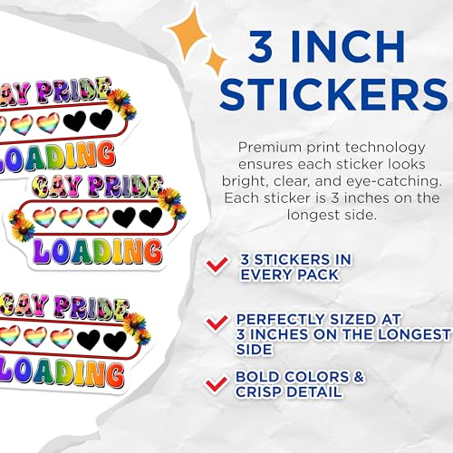 (3 Pack) Gay Pride Loading Decals - LGBTQ Pride Stickers - Rainbow Heart Decals - 3 Inches On Longest Side - Easy Peel & Apply - Made in USA - 3MCS7055