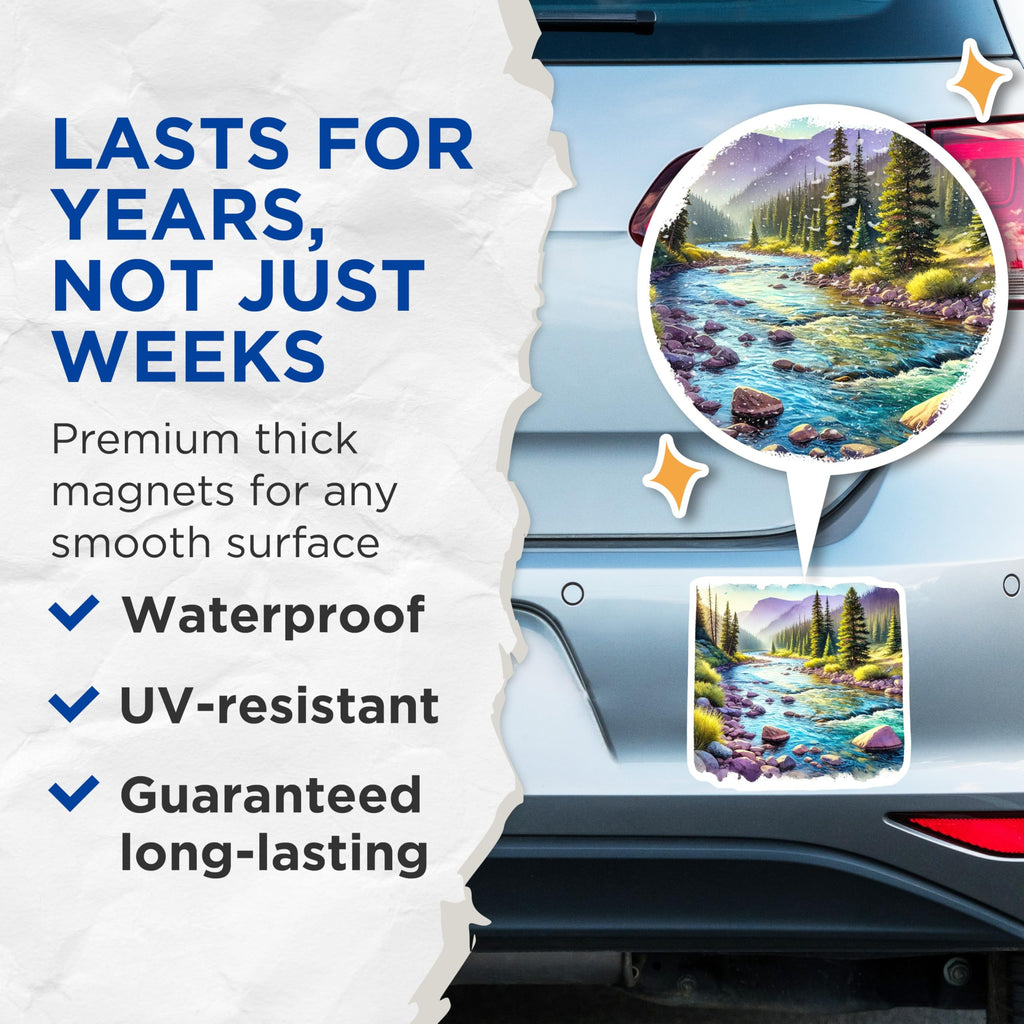 (2 Pack) River Magnets - Mountain Stream Decor - Landscape Art Fridge Magnets - 5" On Longest Side - Premium Magnet - for Cars, Refrigerators, Toolboxes, Lockers - Made in USA - MAG17413