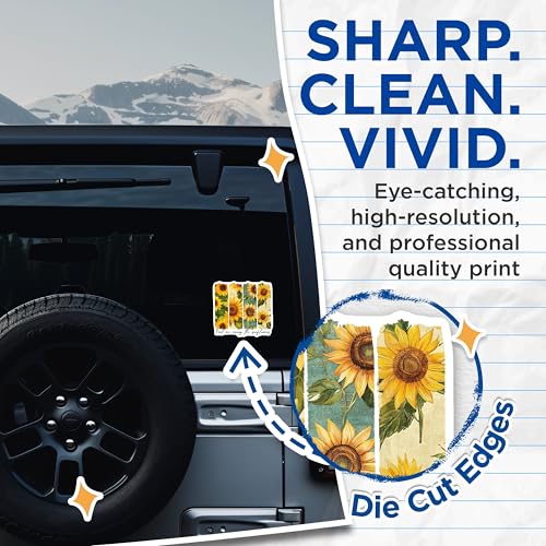 (2 Pack) Sunflower Stickers - Inspirational Sunflower Quotes - Decorative Sunflowers Art - 5" On Longest Side - Sticks to Smooth Flat Surfaces - Made in USA - BMCS9452