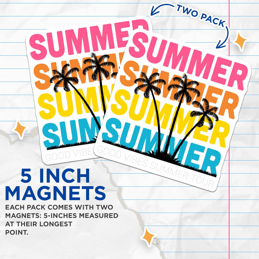 (2 Pack) Summer Vibes Magnets - Palm Tree Decor - Tropical Kitchen Fridge Locker Accessories - 5 Inches On Longest Side - Thick Durable Magnet - Made in USA - MAG22774