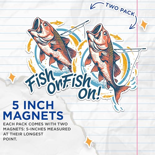 (2 Pack) Fish On Magnets - Fishing Enthusiast - Sport Fishing Catch of The Day - Outdoor Sports - 5" On Longest Side - for Fridges, Toolboxes, Cars - Made in USA - MAG2623