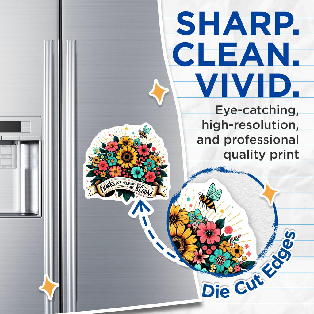 (2 Pack) Helping Me Bloom Magnets - Floral Thank You - Teacher Appreciation Decor - 5" On Longest Side - Premium Magnet - for Cars, Refrigerators, Toolboxes, Lockers - Made in USA - MAG15111
