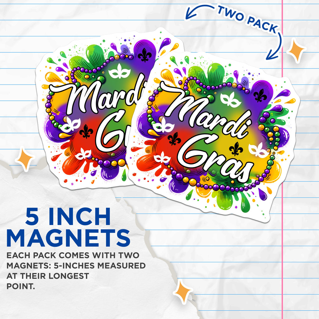(2 Pack) Mardi Gras Magnets - New Orleans Decor - Fat Tuesday Celebration Souvenir - Carnival Party Favor Refrigerator Accessories - 5" - Thick Durable Magnet - Made in USA - MAG39532