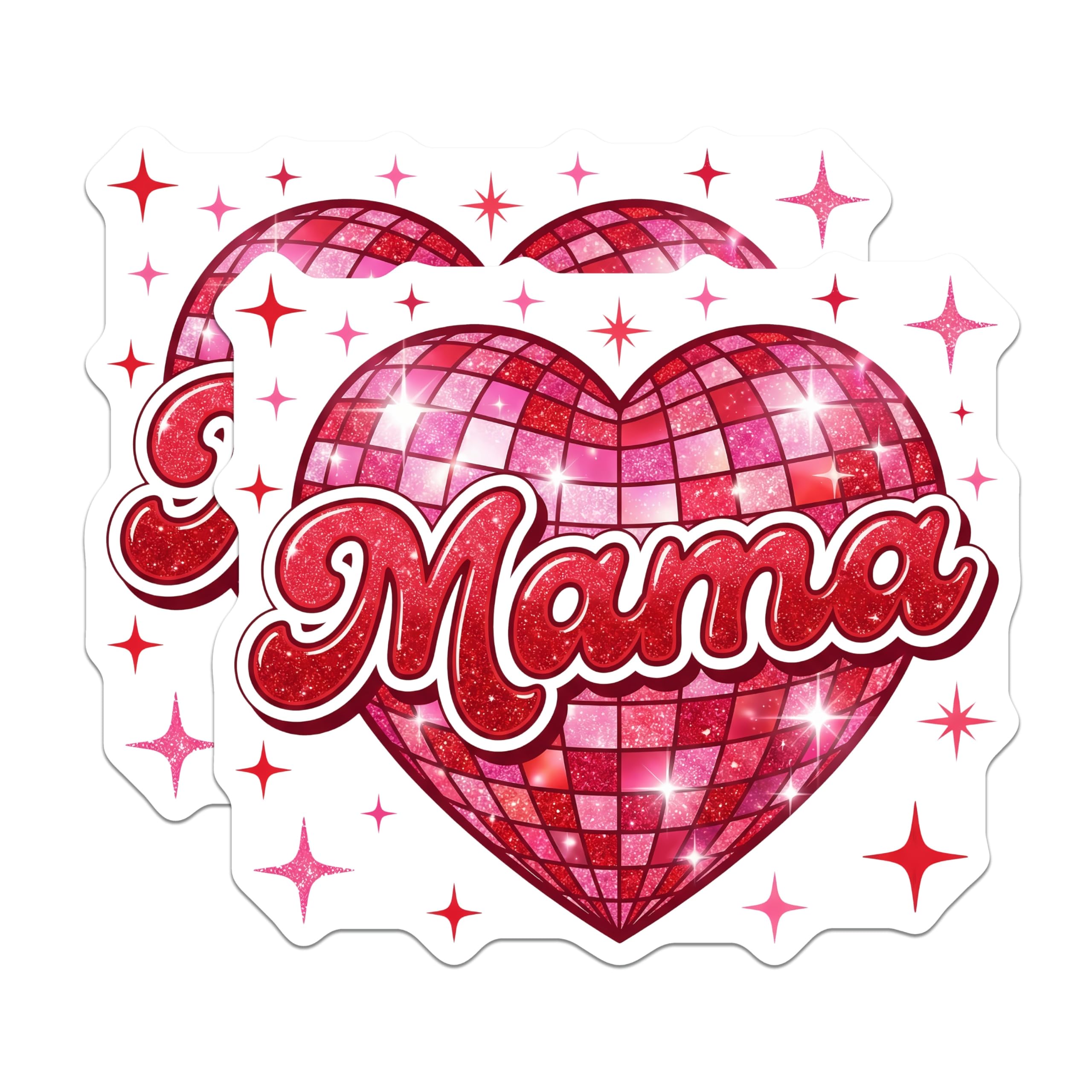 (2 Pack) Mama Heart Magnets - Disco Ball Mom - Mother's Day Refrigerator Magnets - 5" On Longest Side - Premium Magnet - for Cars, Refrigerators, Toolboxes, Lockers - Made in USA - MAG14184