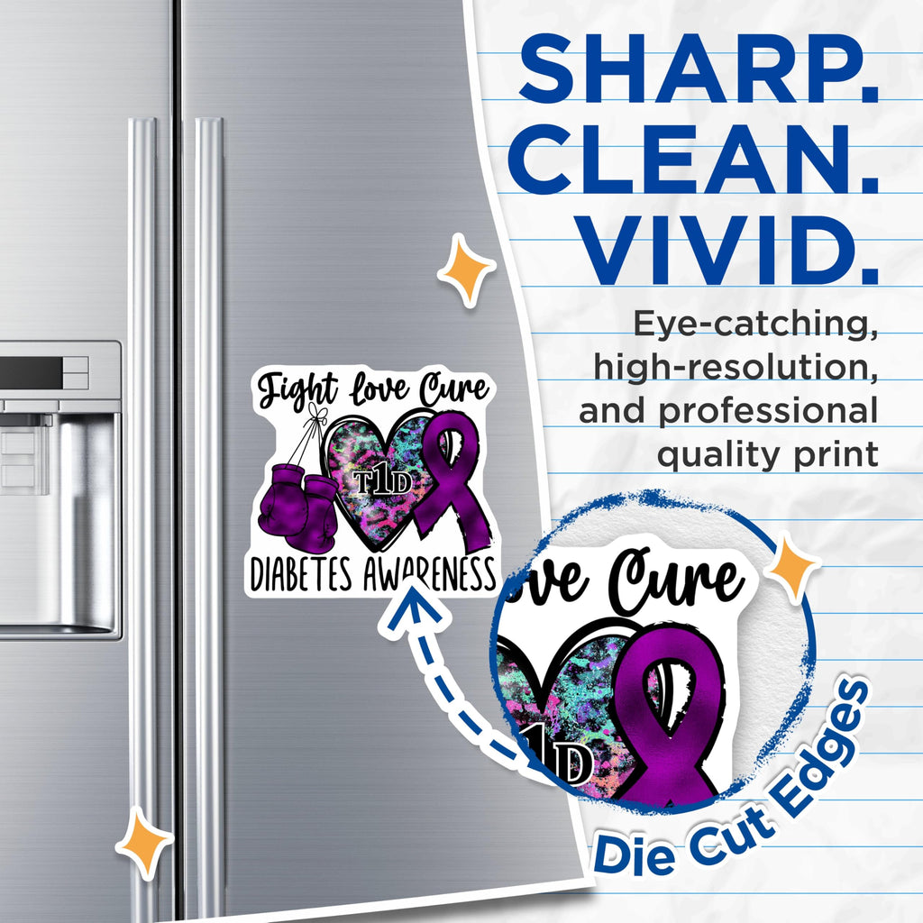 (2 Pack) Fight Love Cure Magnets - Diabetes Awareness - T1D Support - Inspirational Quote - 5" On Longest Side - for Cars, Fridges, Toolboxes - Made in USA - MAG4291