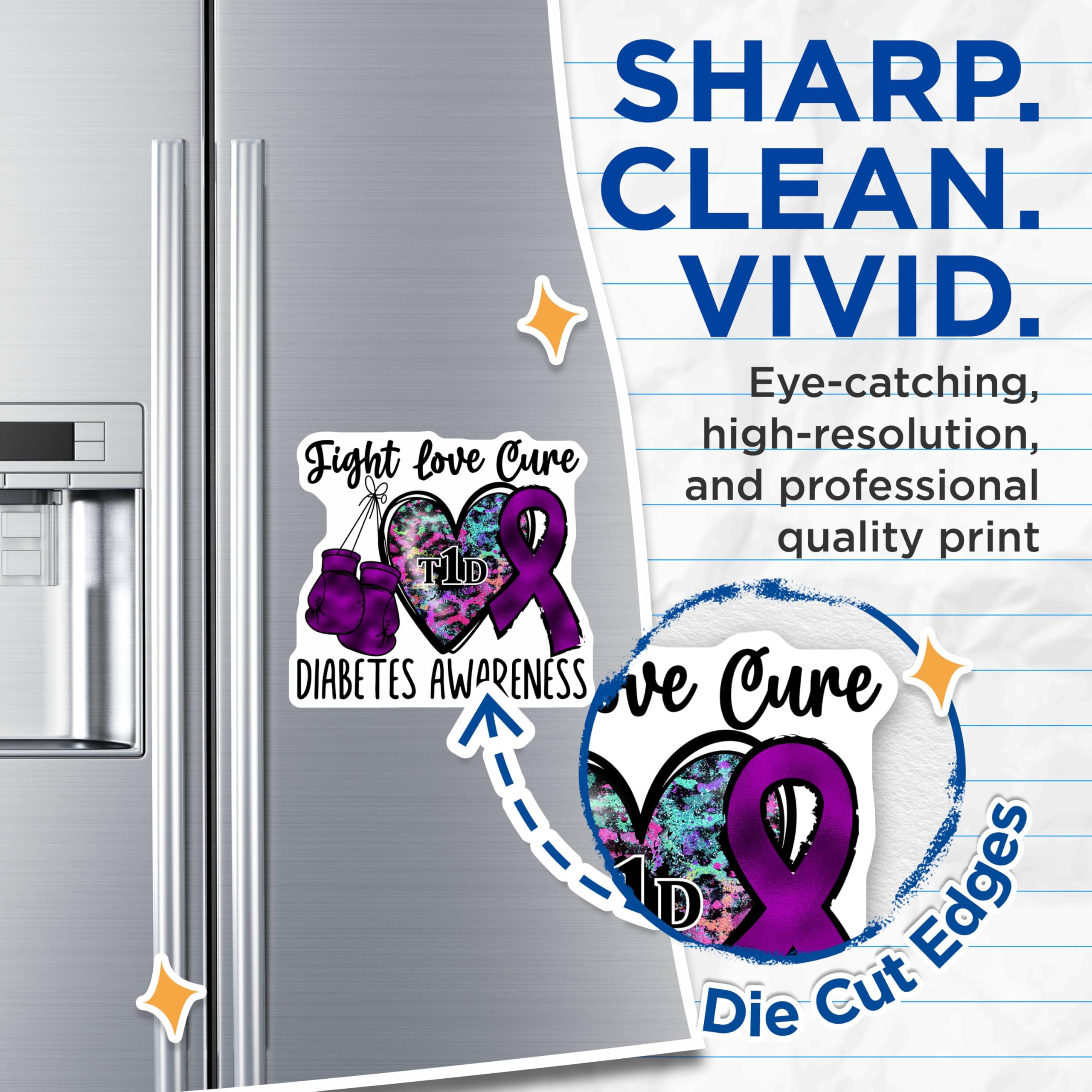 (2 Pack) Fight Love Cure Magnets - Diabetes Awareness - T1D Support - Inspirational Quote - 5" On Longest Side - for Cars, Fridges, Toolboxes - Made in USA - MAG4291