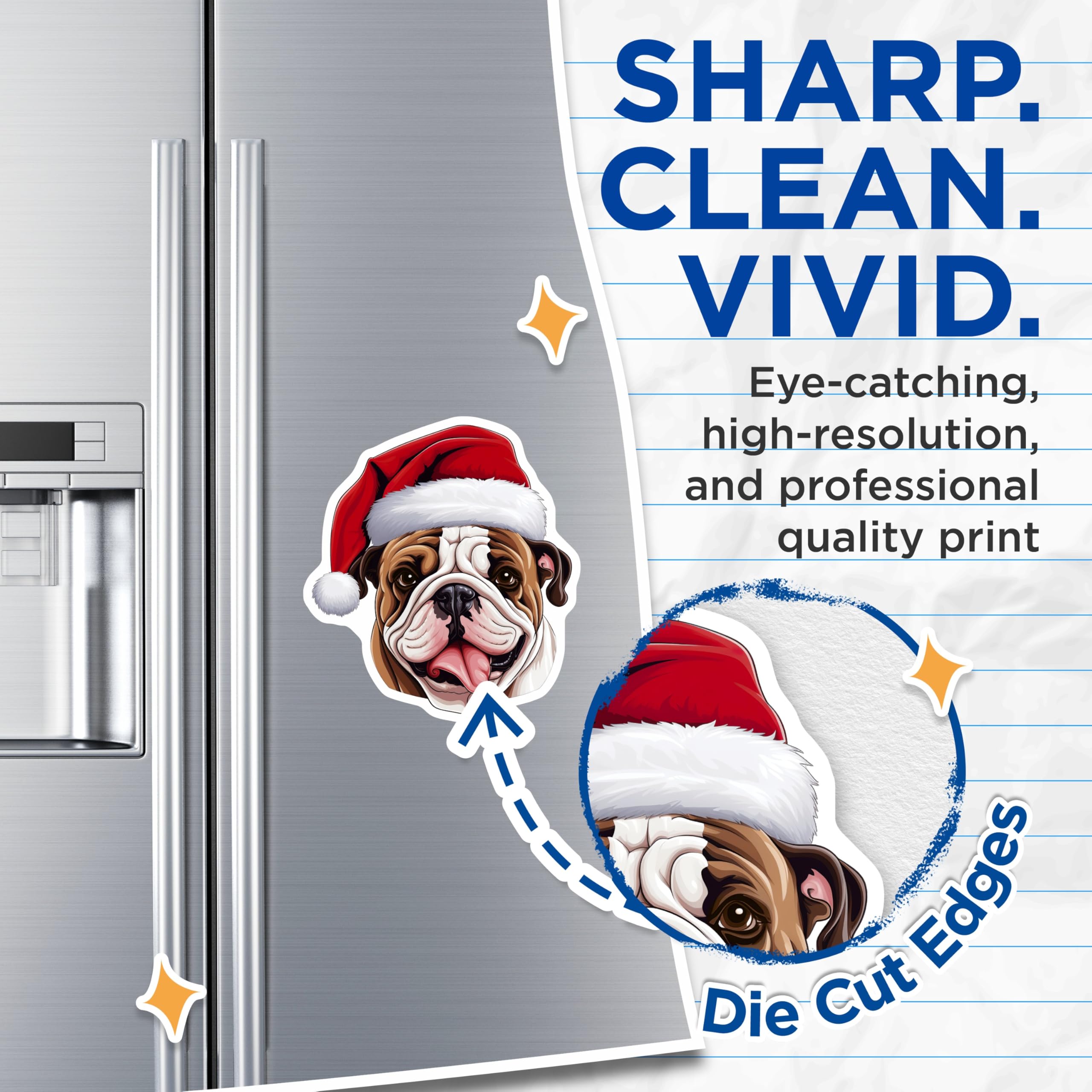 (2 Pack) Christmas Bulldog Magnets - Cute Santa Hat Dog Refrigerator Decor - Festive Winter Holiday Pet Magnets - 5 Inches On Longest Side - Thick Durable Magnet - Made in USA - MAG23658
