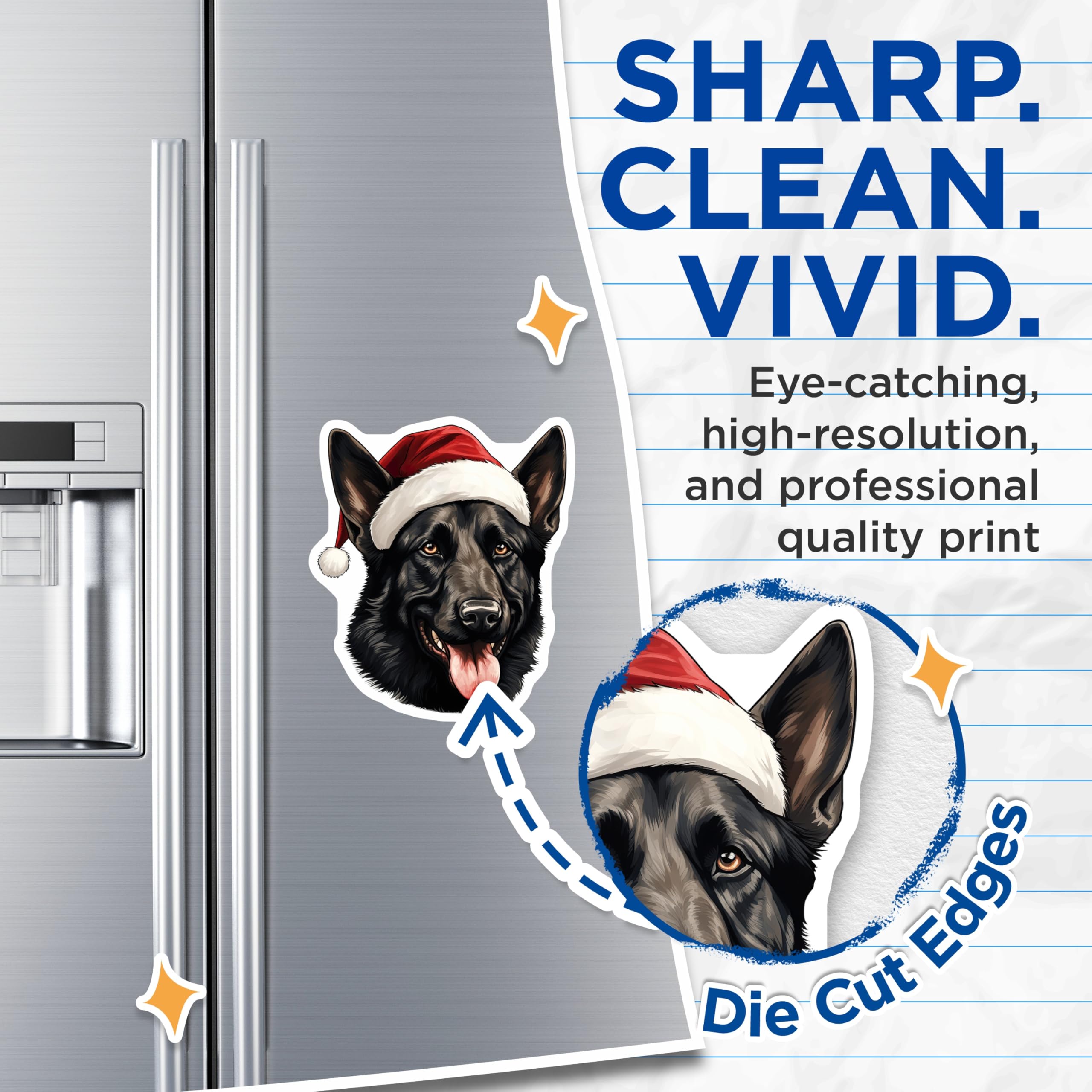 (2 Pack) German Shepherd Christmas Magnets - Festive Dog Decor - Santa Hat Pet Magnets - Animal Lover Kitchen Accessories - 5 Inches On Longest Side - Thick Durable Magnet - Made in USA - MAG27715