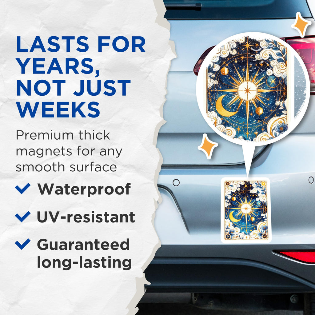 (2 Pack) Celestial Magnets - Astrology Home - Moon and Star Art - 5" On Longest Side - Premium Magnet - for Cars, Refrigerators, Toolboxes, Lockers - Made in USA - MAG14798
