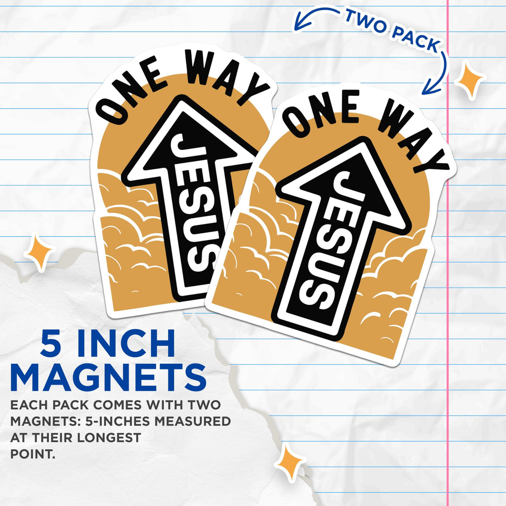 (2 Pack) Jesus One Way Magnets - Religious Arrow - Christian Decor - 5" On Longest Side - Premium Magnet - for Cars, Refrigerators, Toolboxes, Lockers - Made in USA - MAG14251