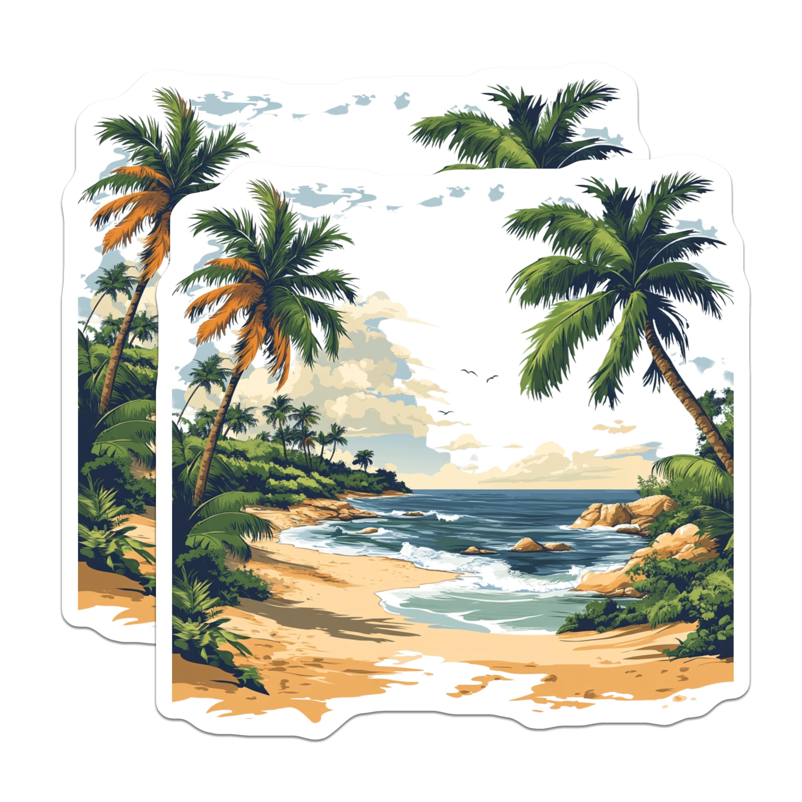 (2 Pack) Tropical Beach Magnets - Palm Tree Ocean Wave Decor - Summer Vacation Souvenirs - 5 Inches On Longest Side - Thick Durable Magnet - Made in USA - MAG25320