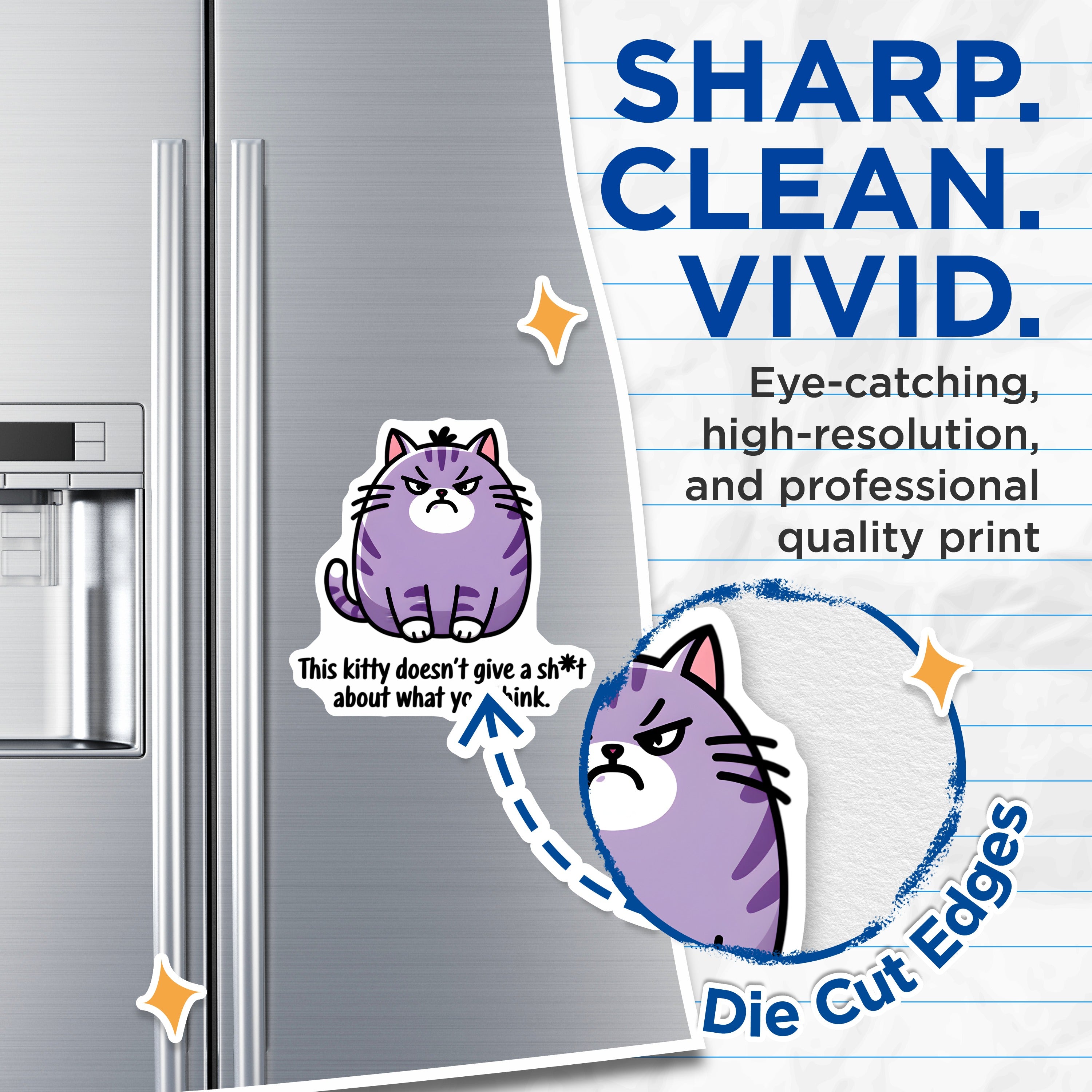 (2 Pack) Grumpy Cat Magnets - Sarcastic Kitten Decor - Dont Care Feline Humor - 5 Inches On Longest Side - Thick Durable Magnet - Made in USA - MAG37244