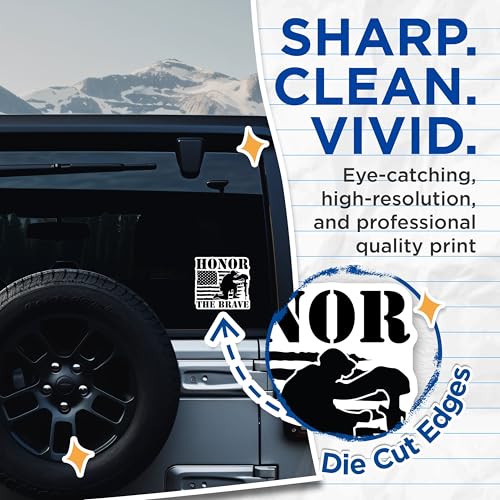 (2 Pack) Honor The Brave Stickers - Support The Troops Stickers - Military Appreciation Stickers - 5" On Longest Side - Sticks to Smooth Flat Surfaces - Made in USA - BMCS5067