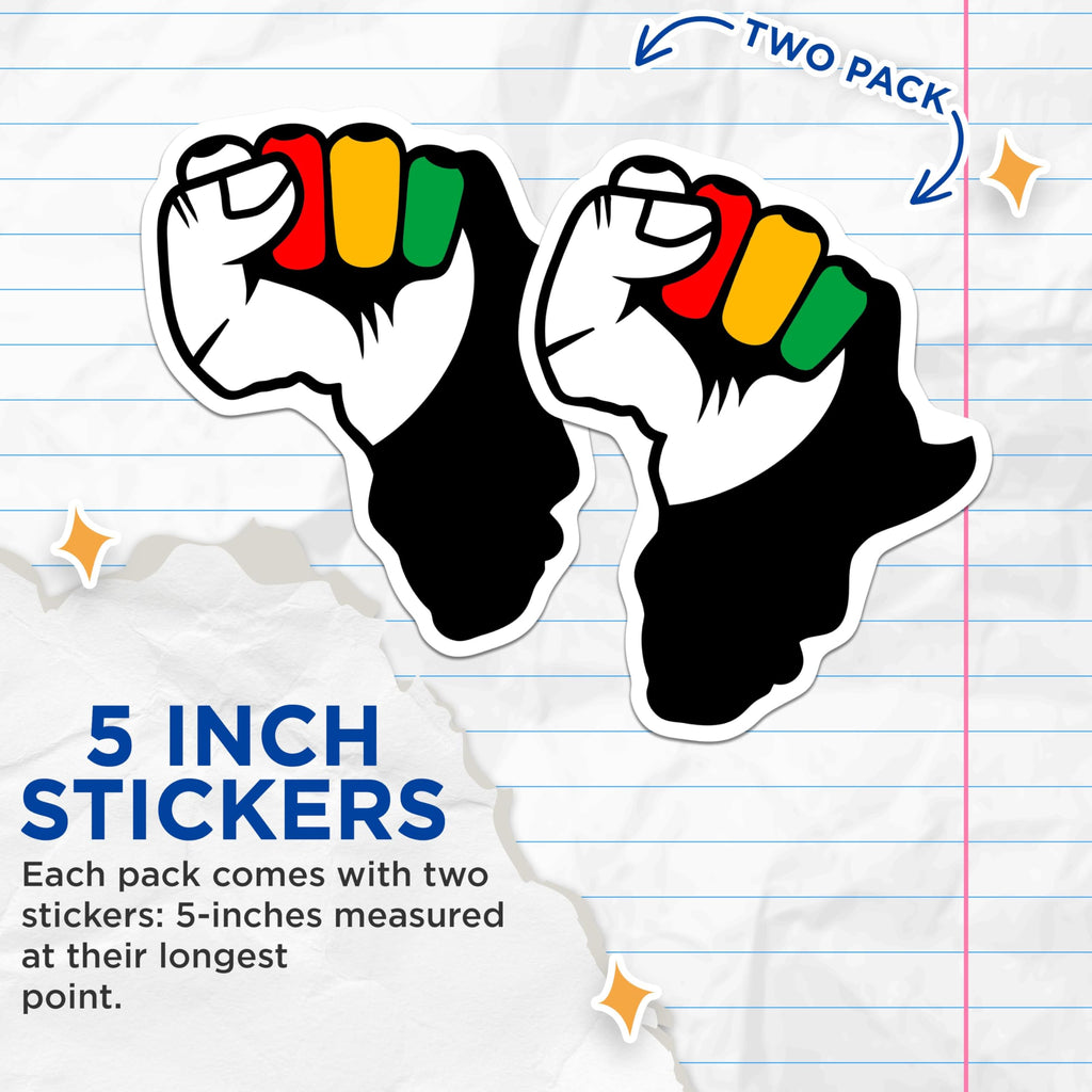 (2 Pack) Africa Continent Unity Stickers - Black Power Symbol Sticker - African Pride Decal - 5" On Longest Side - Sticks to Smooth Flat Surfaces - Made in USA - BMCS4685