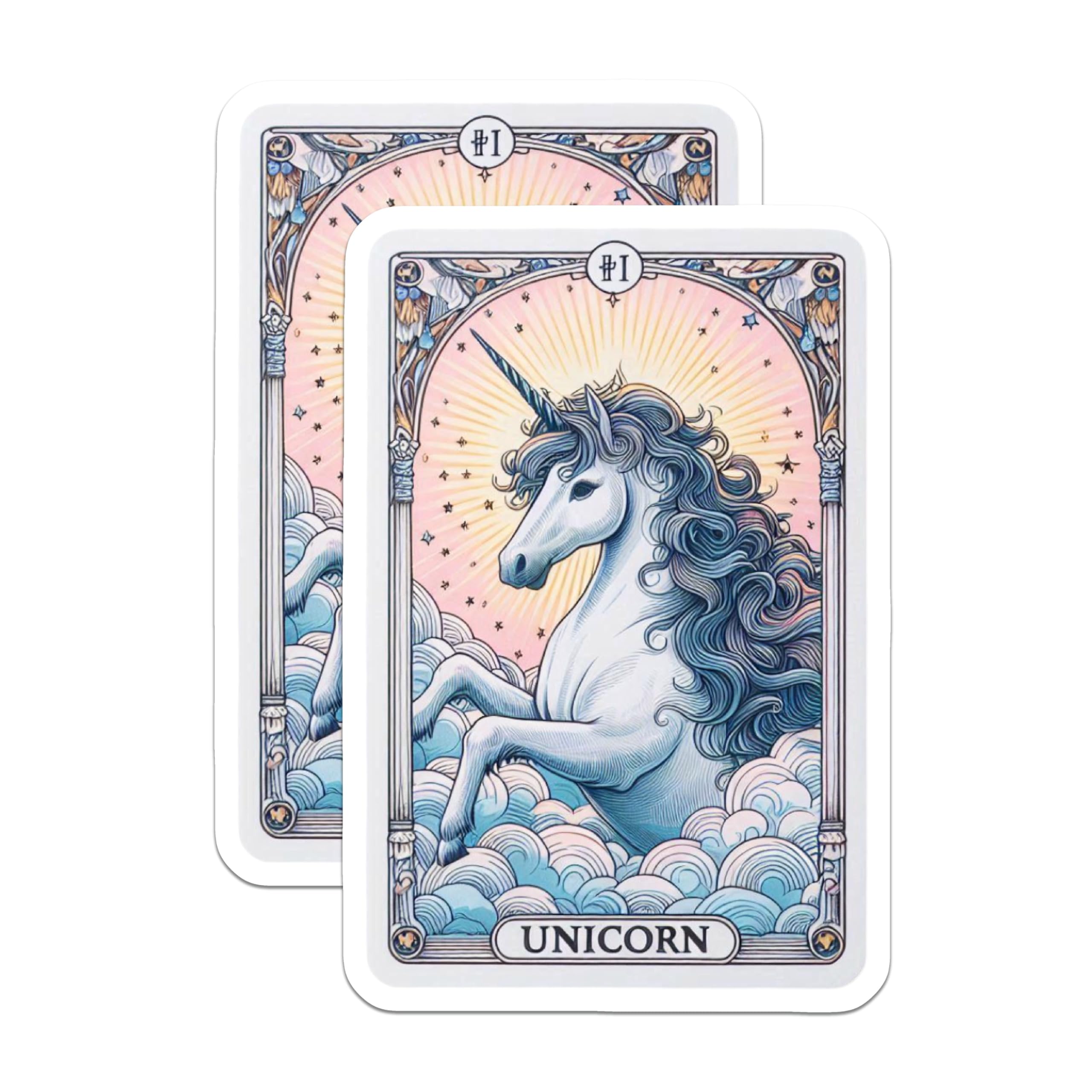 (2 Pack) Unicorn Magnets - Enchanted Fantasy Art Deco Decor - Mystical Creature Tarot Card Design - Whimsical Aesthetic - 5 Inches On Longest Side - Thick Durable Magnet - Made in USA - MAG21405