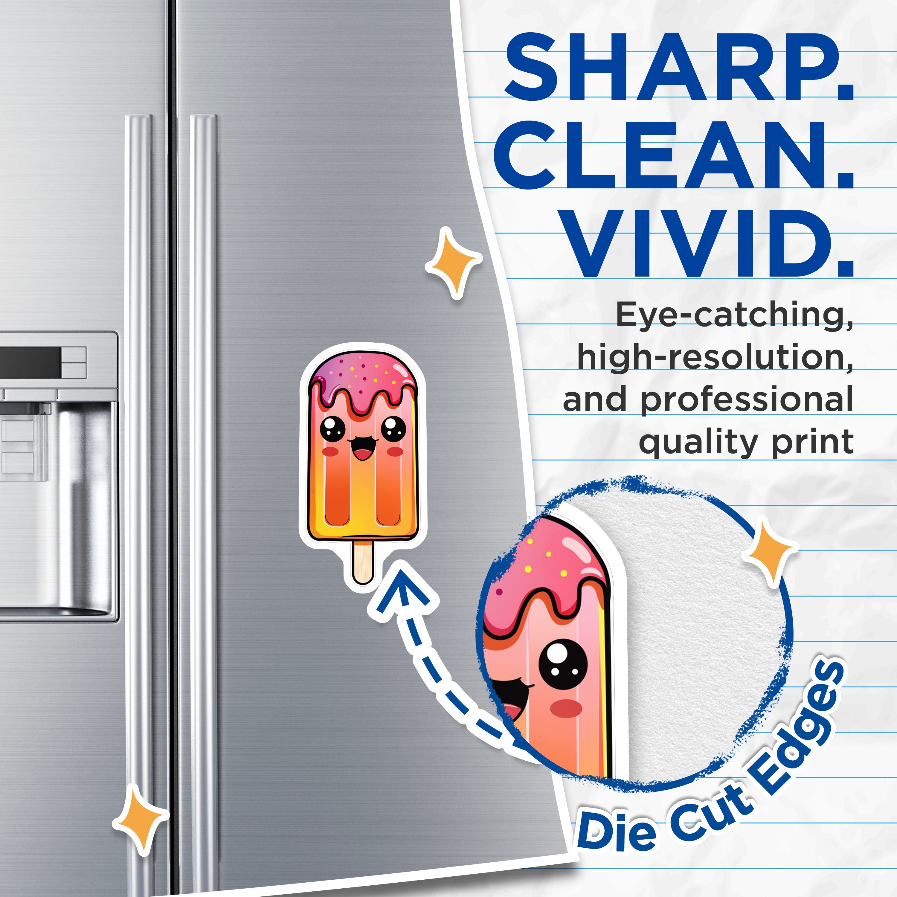(2 Pack) Kawaii Popsicle Magnets - Cute Ice Pop Decor - Happy Summer Fridge Art - 5 Inches On Longest Side - Thick Durable Magnet - Made in USA - MAG36620