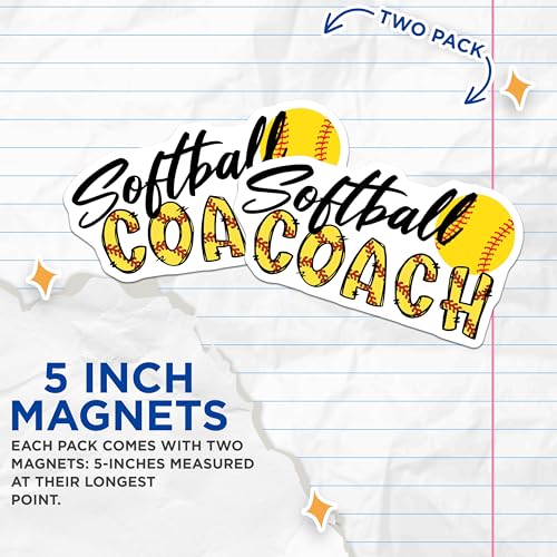 (2 Pack) Softball Coach Magnets Magnets - Sports Mentor Gifts - Softball Team Appreciation - 5" On Longest Side - Made in USA - Sticks to Refrigerators & Metal Surfaces - MAG9220