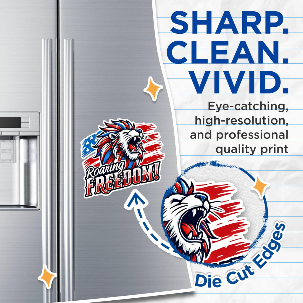 (2 Pack) Roaring Freedom Magnets - Patriotic Lion Magnets - American Flag Magnets- 5" On Longest Side - for Fridges, Toolboxes, Cars - Made in USA - MAG2714