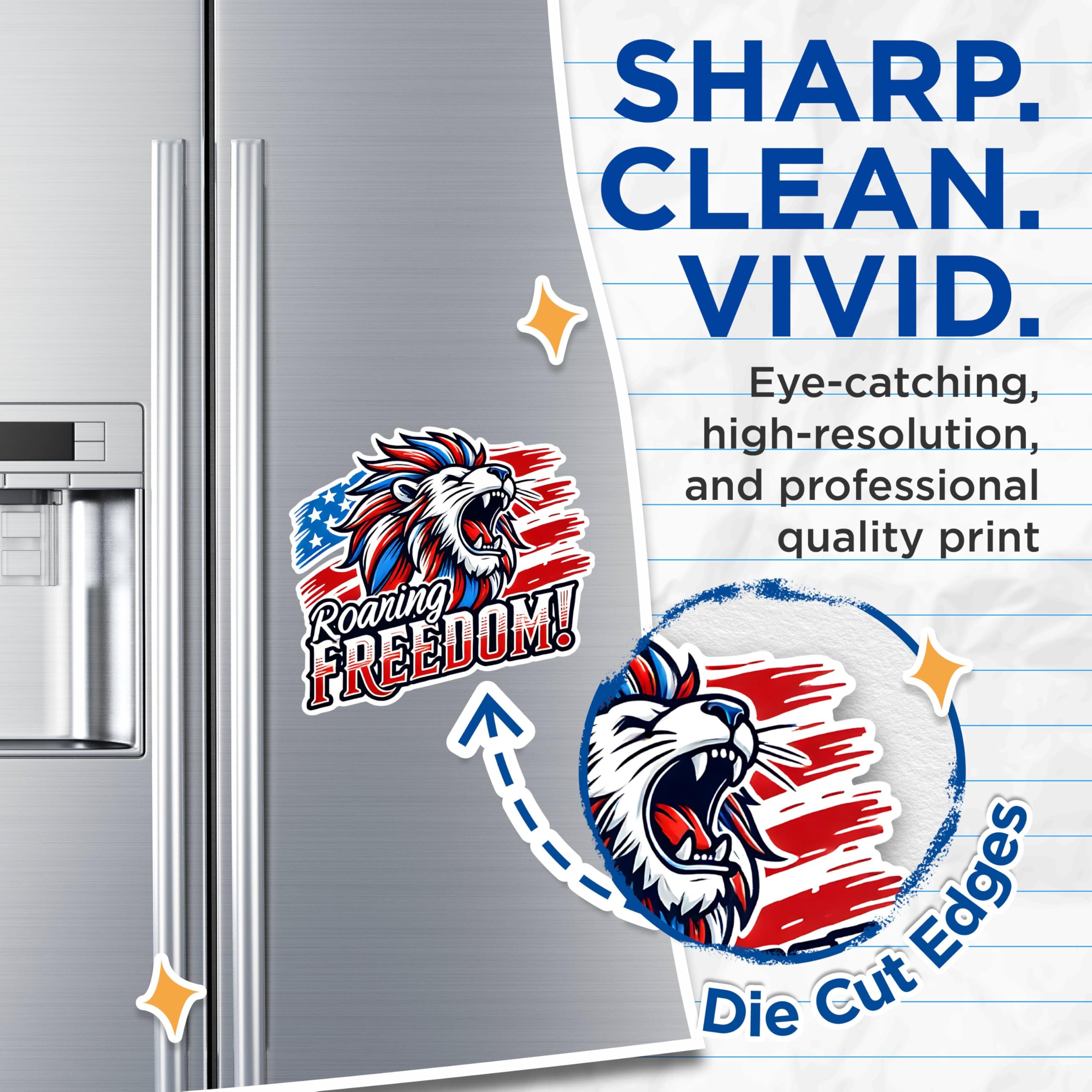 (2 Pack) Roaring Freedom Magnets - Patriotic Lion Magnets - American Flag Magnets- 5" On Longest Side - for Fridges, Toolboxes, Cars - Made in USA - MAG2714