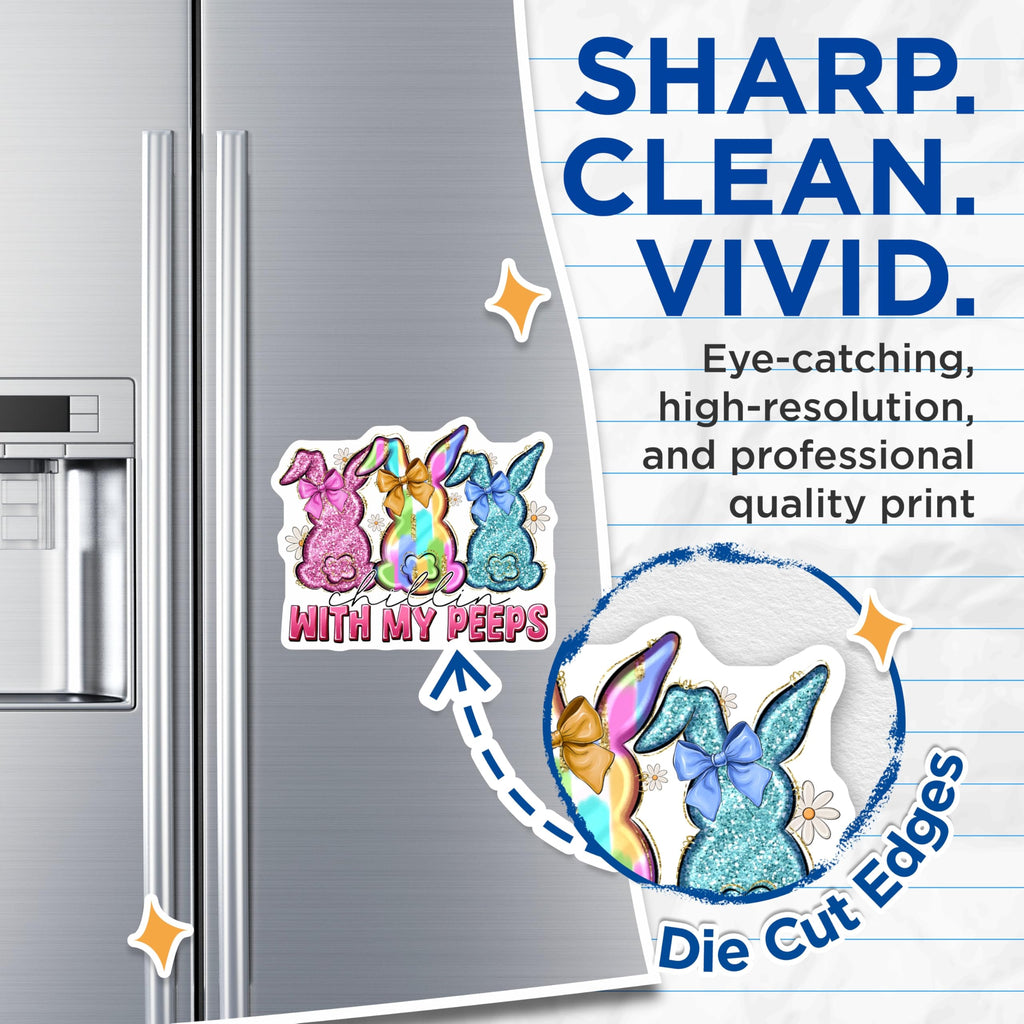 (2 Pack) Chillin with My Peeps Magnets - Funny Easter Bunny - Spring Refrigerator Decor - Kitchen Locker Whiteboard - 5 Inches On Longest Side - Thick Durable Magnet - Made in USA - MAG26197
