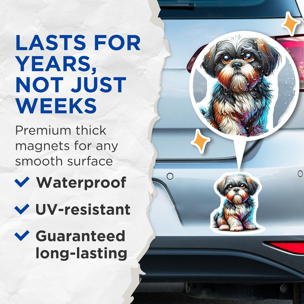 (2 Pack) Shih Tzu Magnets - Adorable Dog - Fridge Decor - Puppy Art - 5" On Longest Side - Premium Magnet - for Cars, Refrigerators, Toolboxes, Lockers - Made in USA - MAG15961