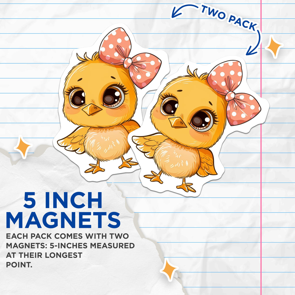 (2 Pack) Cute Chick Magnets - Kawaii Chicken Decor - Baby Animal Refrigerator - Easter Spring Kitchen - 5 Inches On Longest Side - Thick Durable Magnet - Made in USA - MAG36612