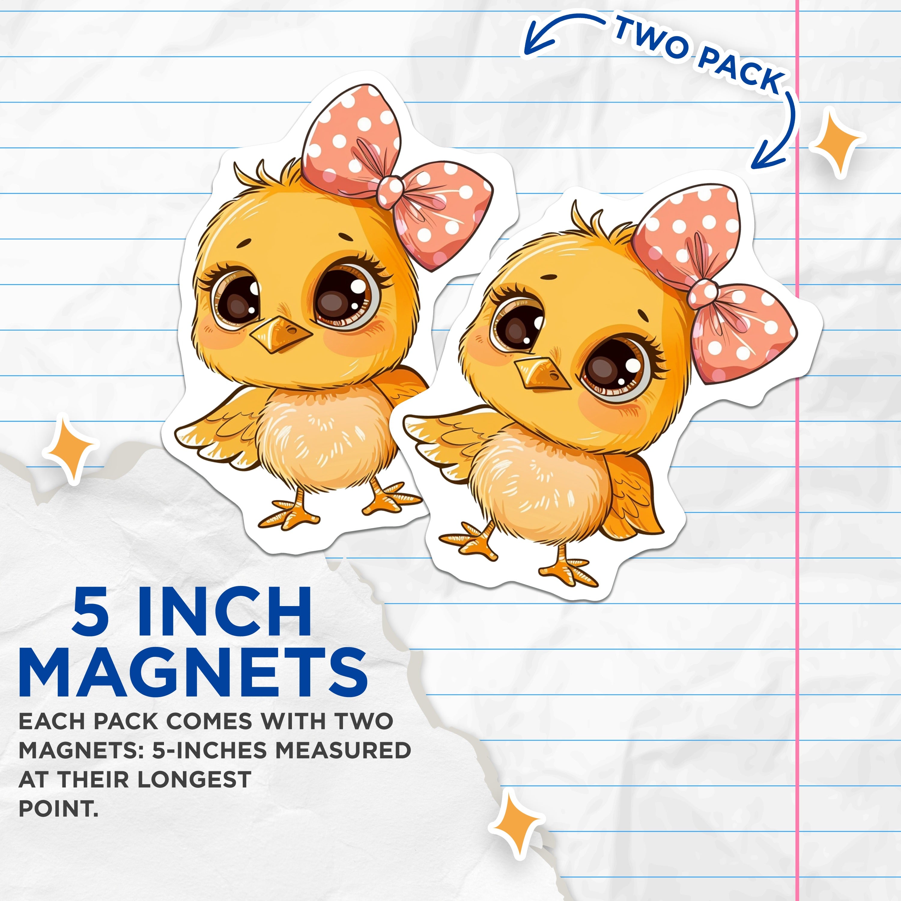 (2 Pack) Cute Chick Magnets - Kawaii Chicken Decor - Baby Animal Refrigerator - Easter Spring Kitchen - 5 Inches On Longest Side - Thick Durable Magnet - Made in USA - MAG36612