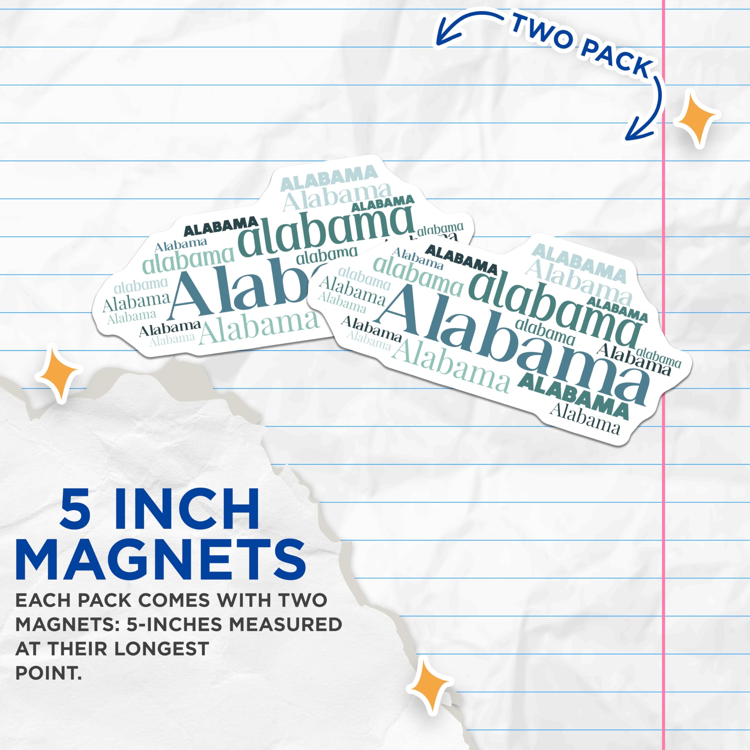 (2 Pack) Alabama Magnets - State Pride Decor - Home and Living Refrigerator Magnets - 5" On Longest Side - Premium Magnet - for Cars, Refrigerators, Toolboxes, Lockers - Made in USA - MAG18660
