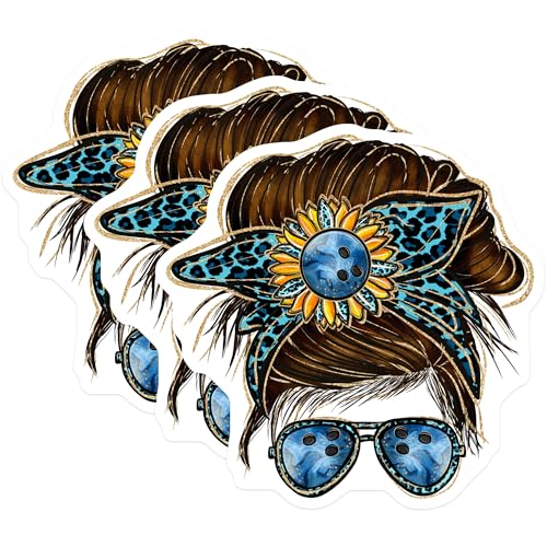 (3 Pack) Messy Bun Decals - Bowling Mom Sticker - Laptop Decal - 3 Inches On Longest Side - Easy Peel & Apply - Made in USA - 3MCS4962