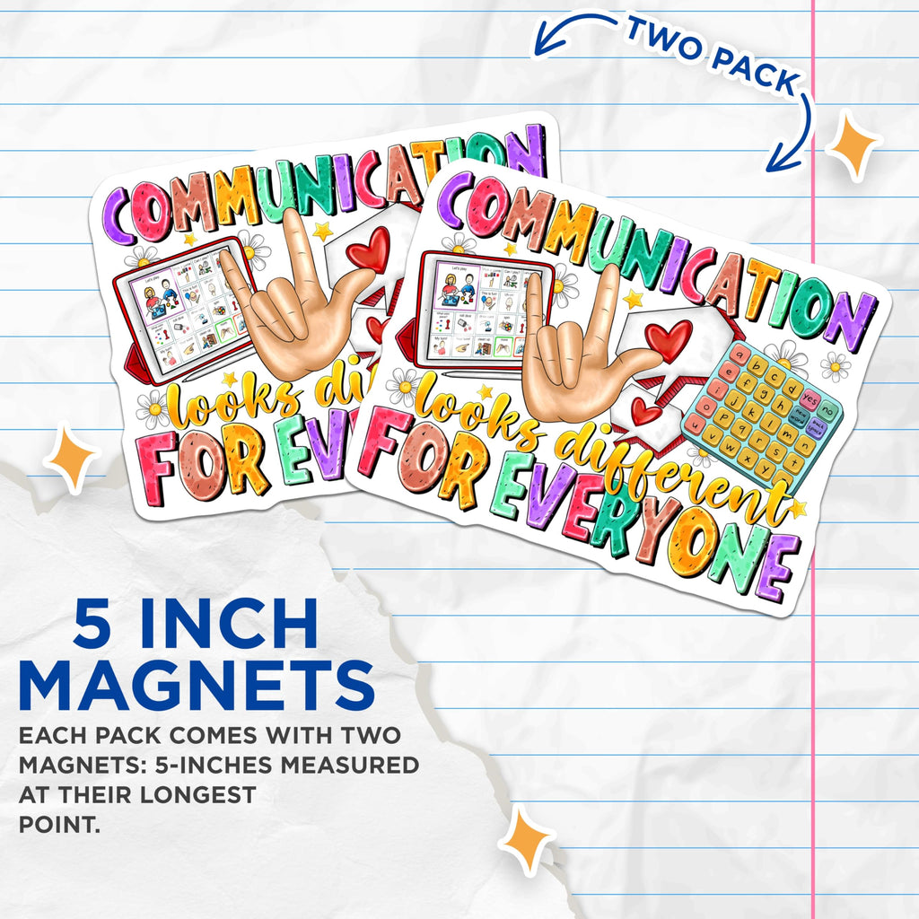 (2 Pack) Communication is Different Magnets - AAC Device Awareness - Neurodiversity Inclusion Decor for SLP Teacher - 5 Inches On Longest Side - Thick Durable Magnet - Made in USA - MAG26984