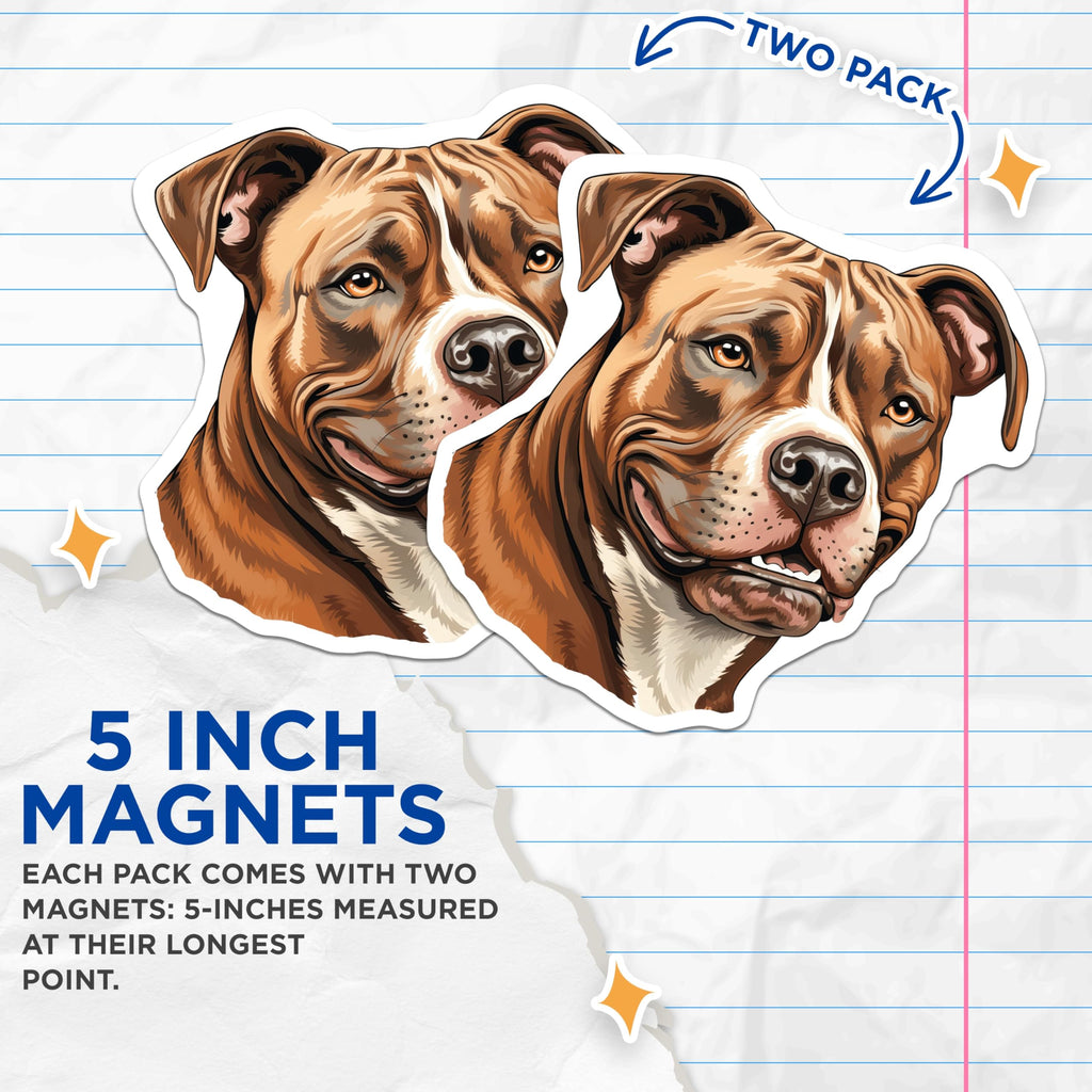 (2 Pack) Pitbull Dog Magnets - American Bully Art - Dog Lover Kitchen Decor - 5 Inches On Longest Side - Thick Durable Magnet - Made in USA - MAG26474