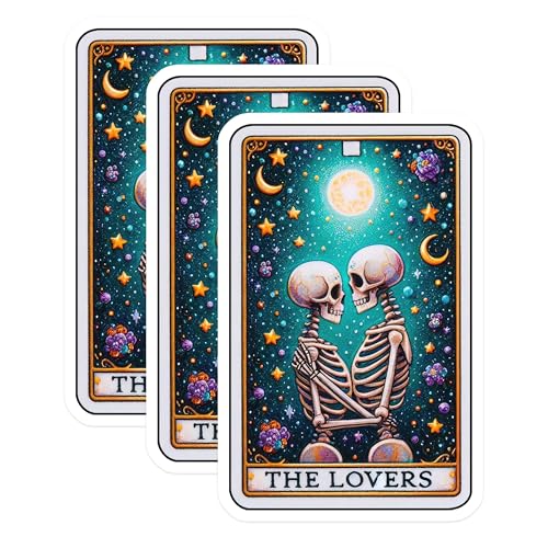 (3 Pack) Lovers Tarot Card Decals - Skeleton Decal - Occult Decal - 3 Inches On Longest Side - Easy Peel & Apply - Made in USA - 3MCS4216