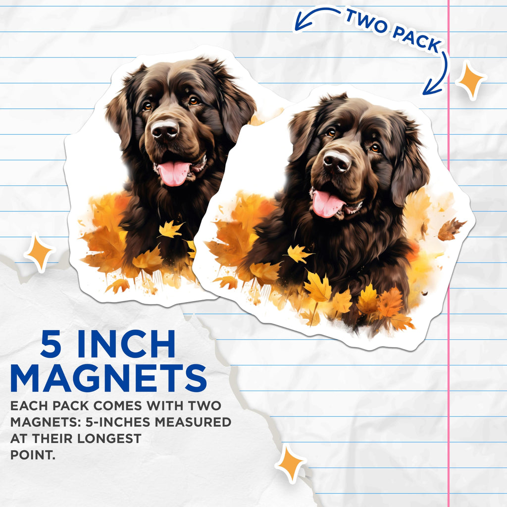 (2 Pack) Newfoundland Dog Magnets - Autumn Leaves Decor - Fall Pet Art for Dog Lovers - 5 Inches On Longest Side - Thick Durable Magnet - Made in USA - MAG27637