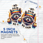 (2 Pack) Motivational Raccoon Magnets - Cute Animal Magnet - Fitness Enthusiast - 5" On Longest Side - for Cars, Fridges, Toolboxes - Made in USA - MAG4532
