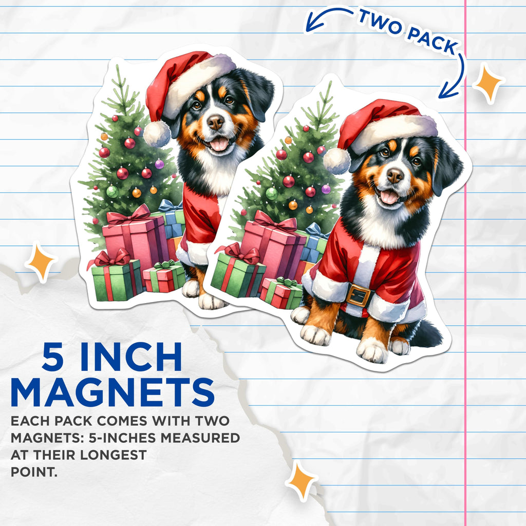 (2 Pack) Bernese Mountain Dog Christmas Magnets - Santa Puppy Decor - Holiday Pet Magnets - 5 Inches On Longest Side - Thick Durable Magnet - Made in USA - MAG29520