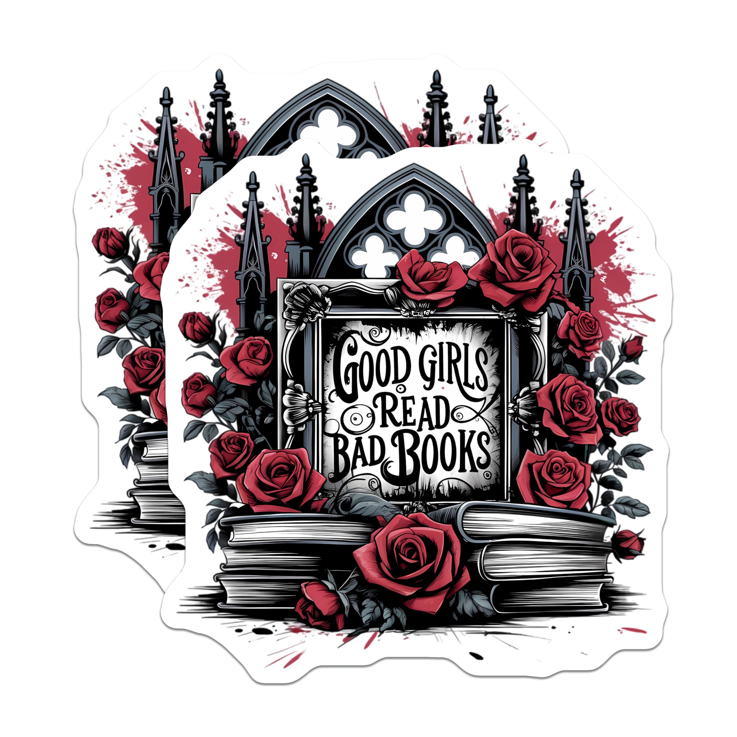 (2 Pack) Good Girls Read Bad Books Magnets - Gothic Bookworm Decor - Literary Lover Accessory - Dark Academia Art - 5 Inches On Longest Side - Thick Durable Magnet - Made in USA - MAG21733