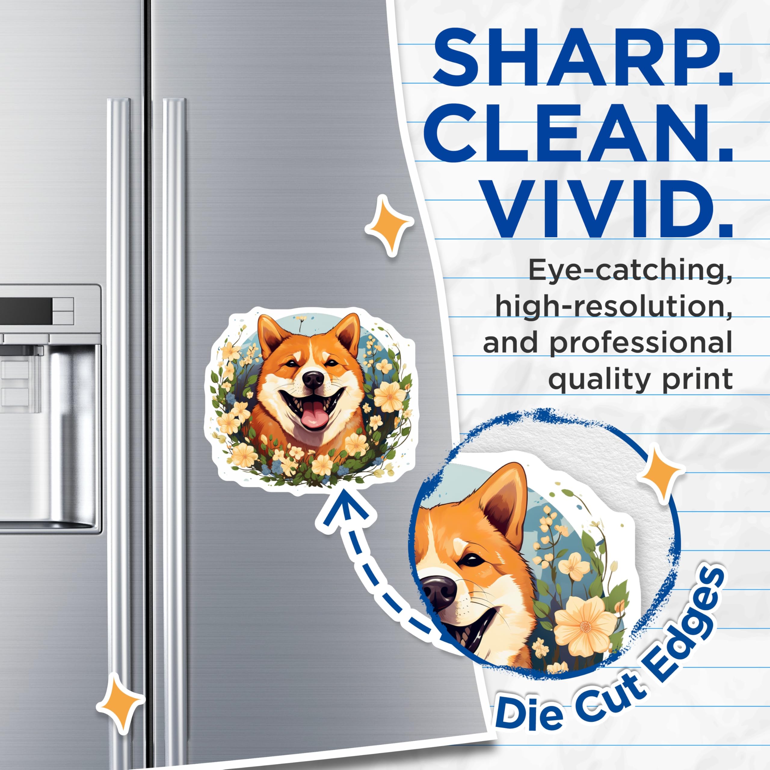 (2 Pack) Shiba Inu Magnets - Cute Dog Lover Pet Parent - Floral Aesthetic Refrigerator Decor - 5 Inches On Longest Side - Thick Durable Magnet - Made in USA - MAG27267