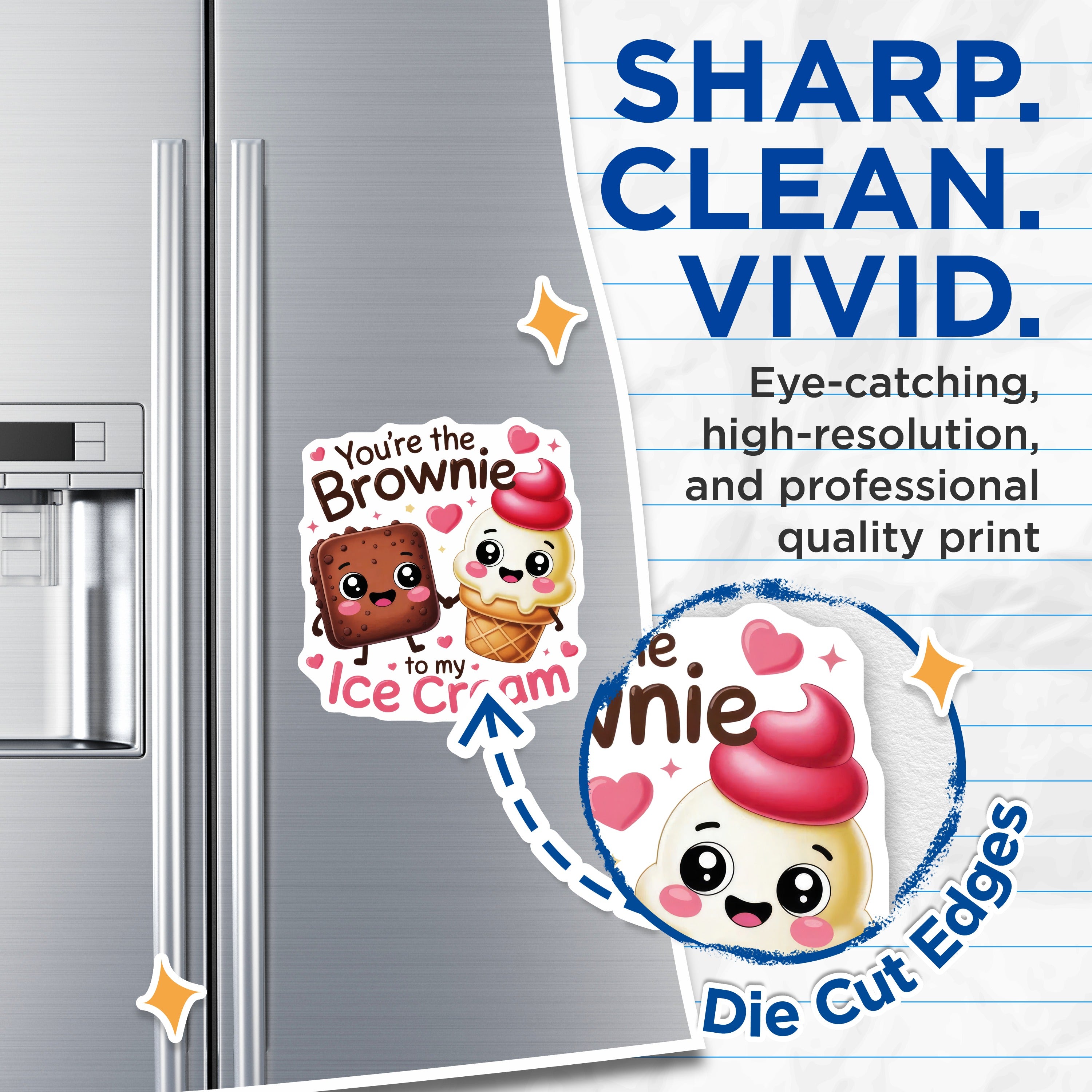 (2 Pack) Brownie Ice Cream Magnets - Cute Foodie Couple Aesthetic - Sweet Relationship Decor - 5 Inches On Longest Side - Thick Durable Magnet - Made in USA - MAG37654