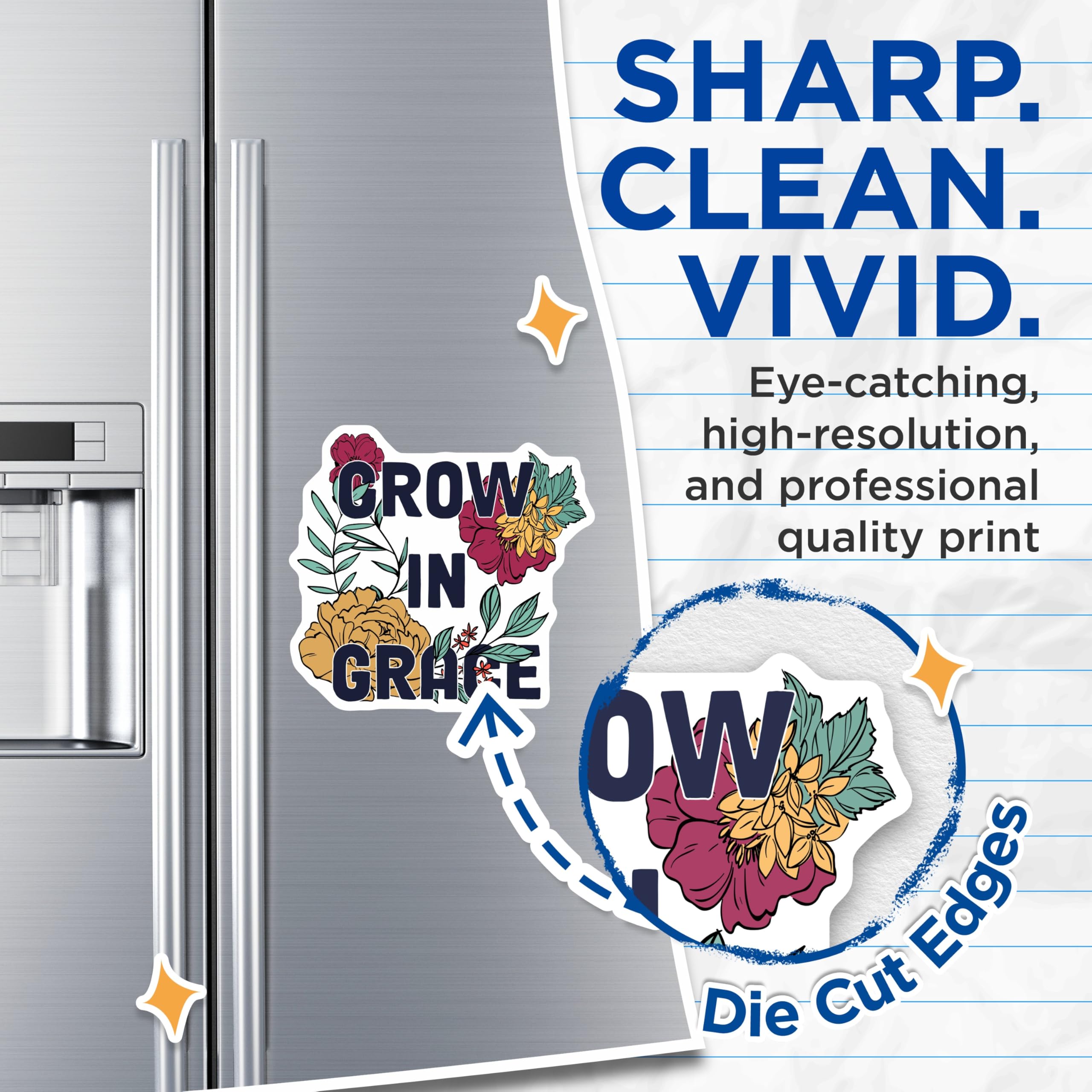 (2 Pack) Grow in Grace Magnets - Floral Inspirational Fridge Decor - Encouragement Magnets - 5" On Longest Side - Premium Magnet - for Cars, Refrigerators, Toolboxes, Lockers - Made in USA - MAG15606