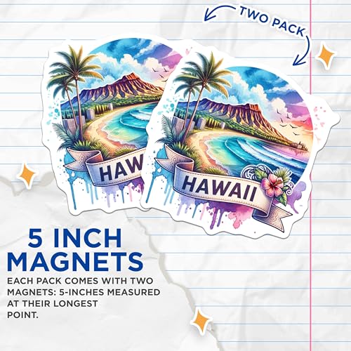 (2 Pack) Hawaii Sunset Magnets - Beach Scene - Tropical Paradise - Hawaii Travel Souvenir - 5" On Longest Side - for Cars, Fridges, Toolboxes - Made in USA - MAG6912