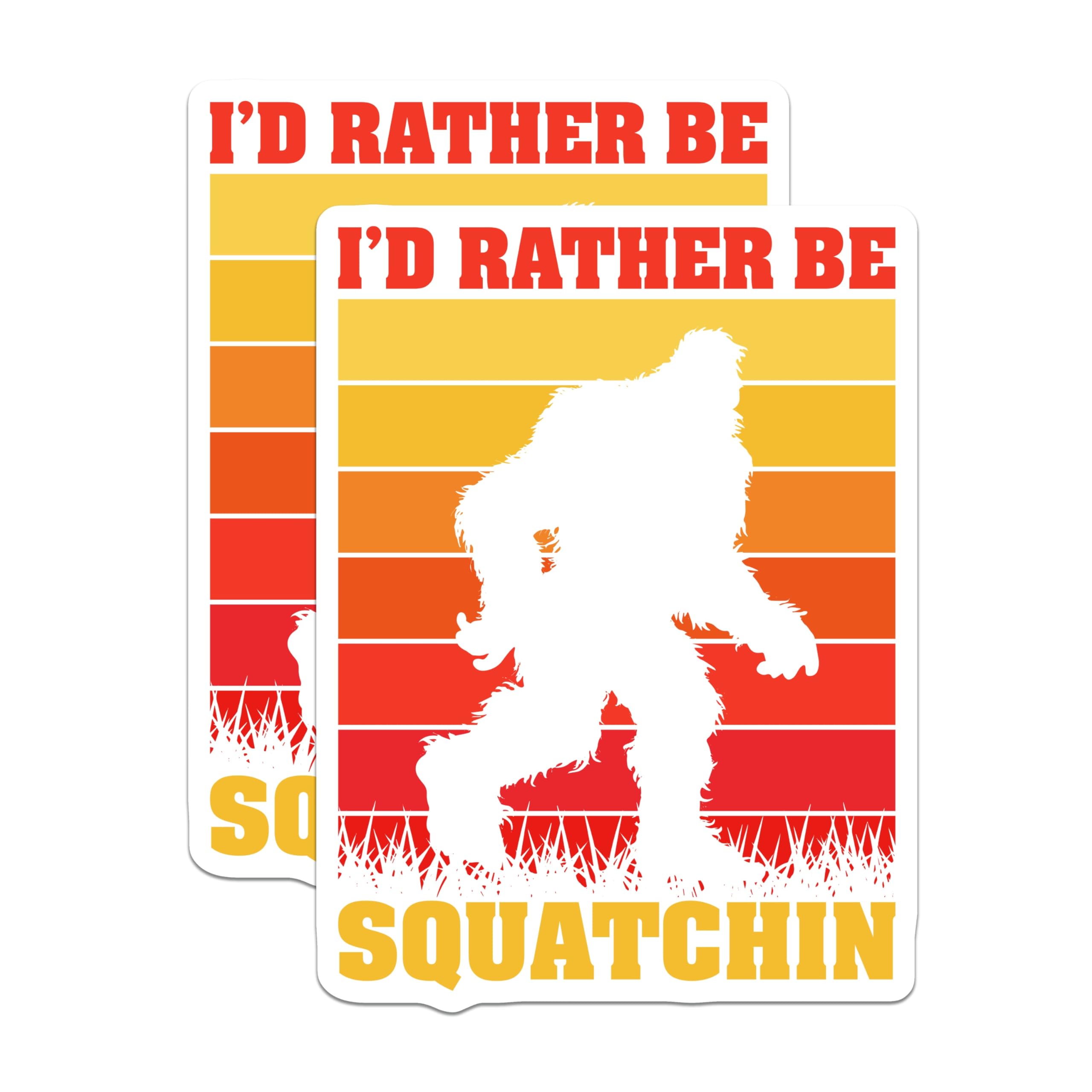 (2 Pack) Bigfoot Magnets - Sasquatch Squatchin Retro Sunset - Funny Wilderness Cryptozoology Outdoors Decor - 5 Inches On Longest Side - Thick Durable Magnet - Made in USA - MAG20396