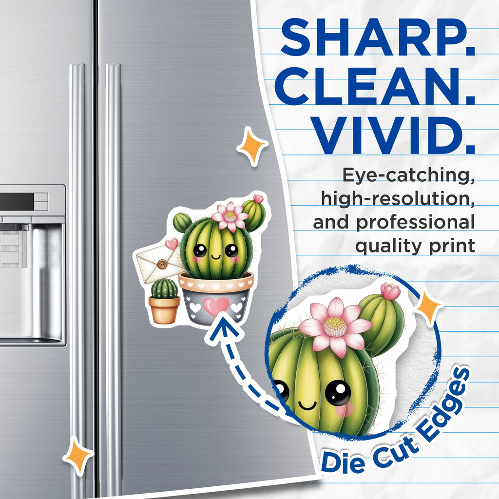(2 Pack) Cute Cactus Magnets - Kawaii Succulent Decor - Valentine's Day Refrigerator Locker Magnet - 5 Inches On Longest Side - Thick Durable Magnet - Made in USA - MAG39760