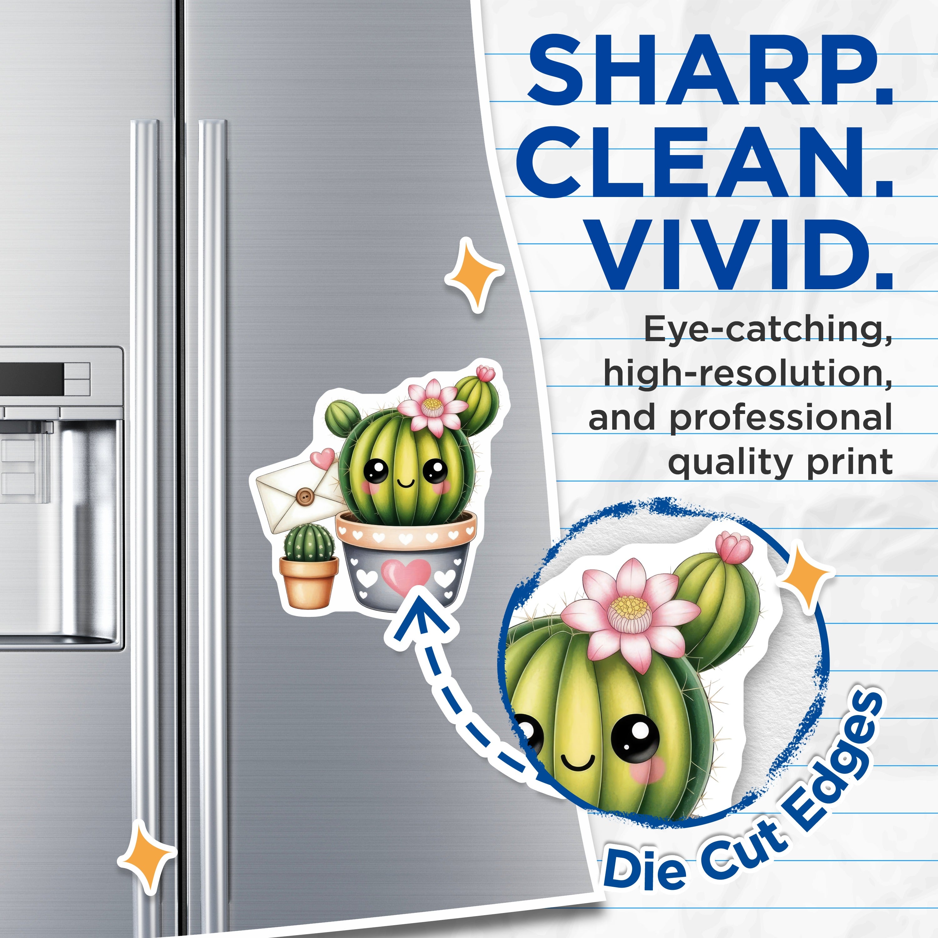 (2 Pack) Cute Cactus Magnets - Kawaii Succulent Decor - Valentine's Day Refrigerator Locker Magnet - 5 Inches On Longest Side - Thick Durable Magnet - Made in USA - MAG39760