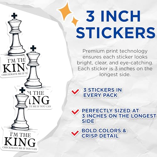 (3 Pack) Chess King Decals - Laptop Decals - Game Room Decor - 3 Inches On Longest Side - Easy Peel & Apply - Made in USA - 3MCS1967