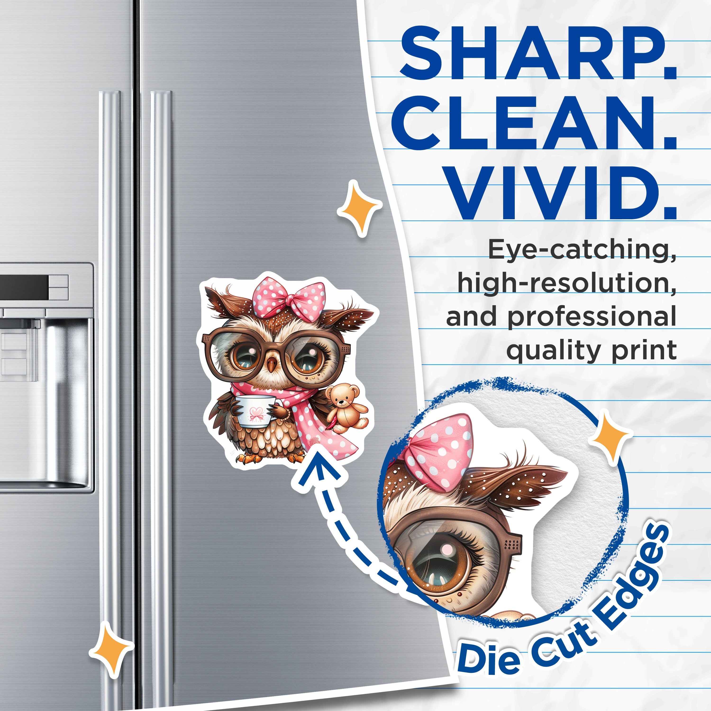 (2 Pack) Cute Owl with Glasses Magnets - Book Lover Teacher Decor - Cozy Aesthetic Fridge Locker Magnets - 5 Inches On Longest Side - Thick Durable Magnet - Made in USA - MAG39404