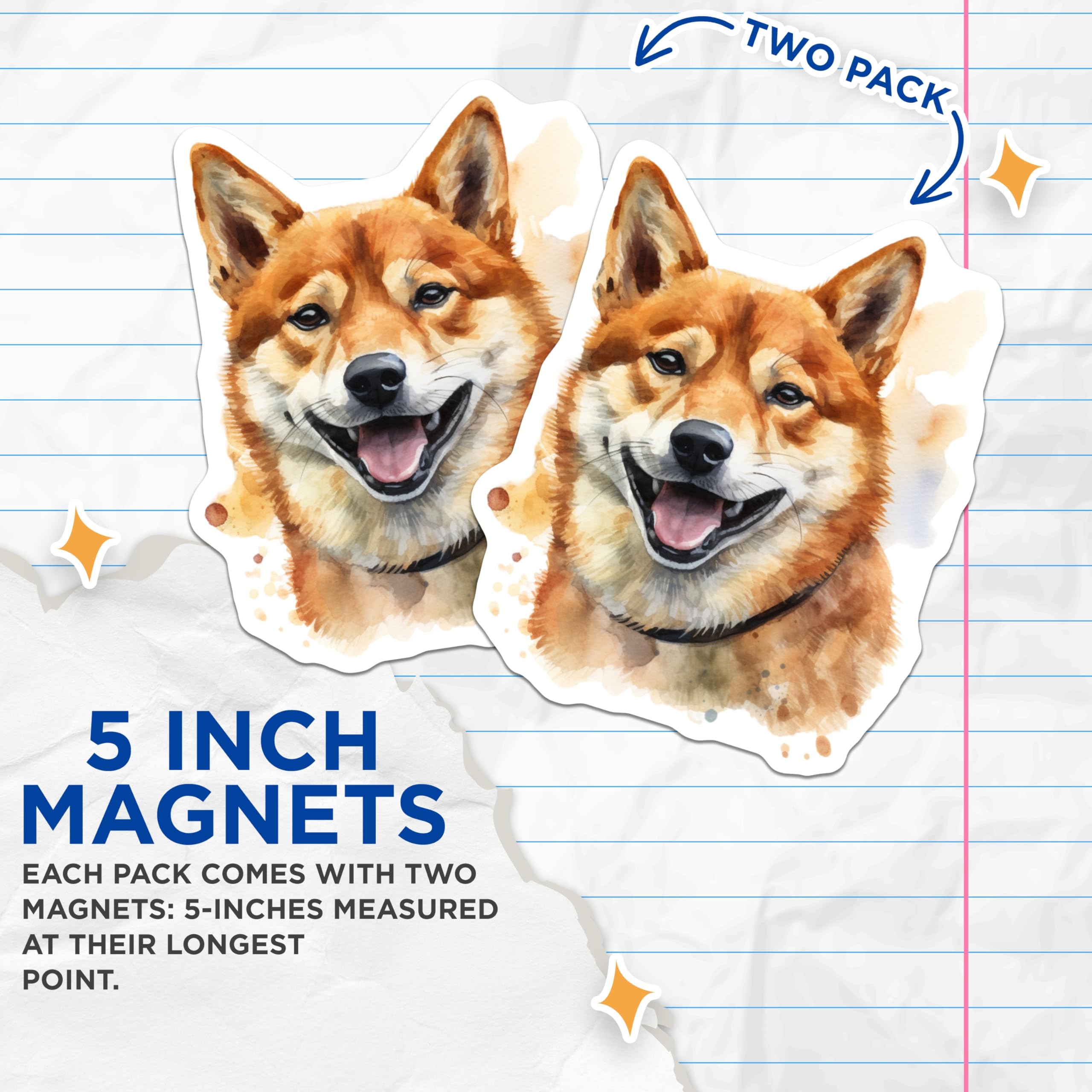 (2 Pack) Shiba Inu Magnets - Happy Dog Lover - Watercolor Pet Art - Fridge Decor - 5 Inches On Longest Side - Thick Durable Magnet - Made in USA - MAG29983