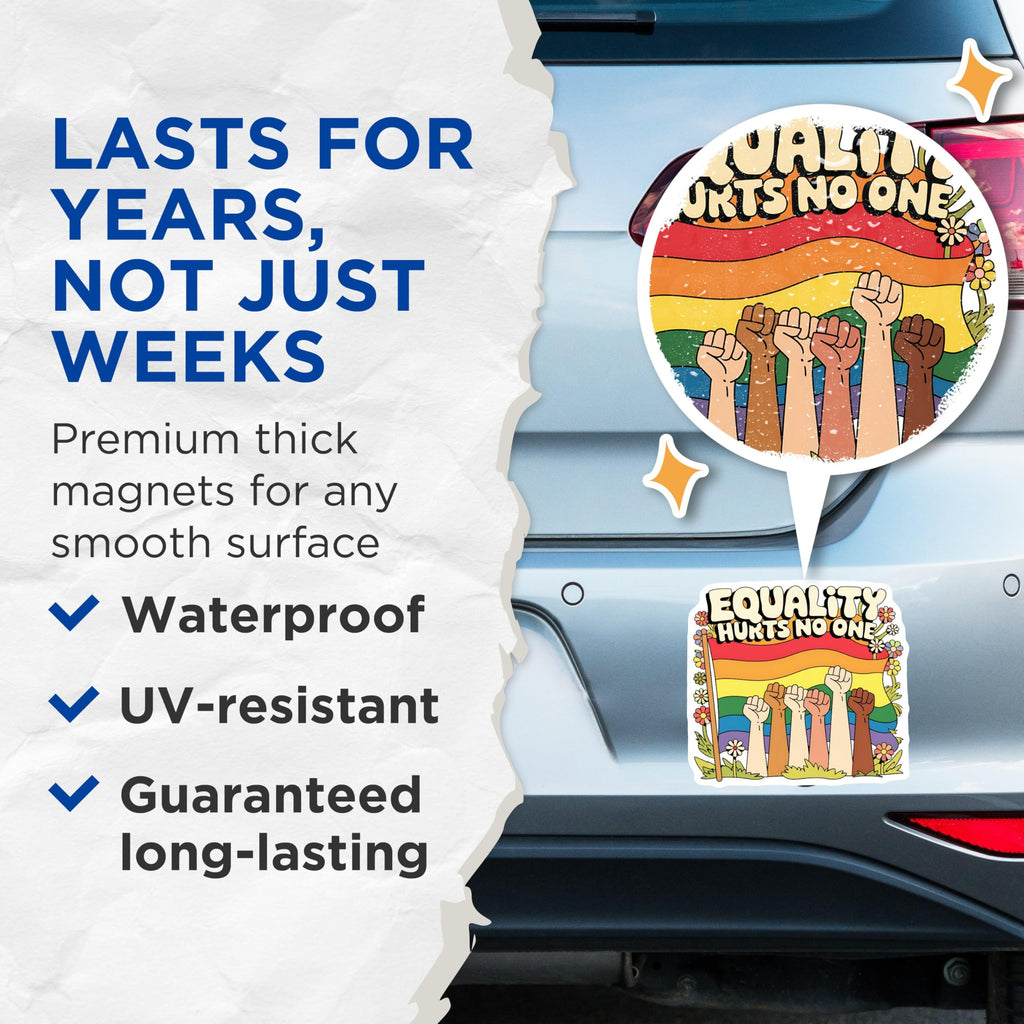 (2 Pack) Equality Hurts No One Magnets - Pride Magnets - Rainbow Flag Magnets - 5" On Longest Side - for Cars, Fridges, Toolboxes - Made in USA - MAG3895